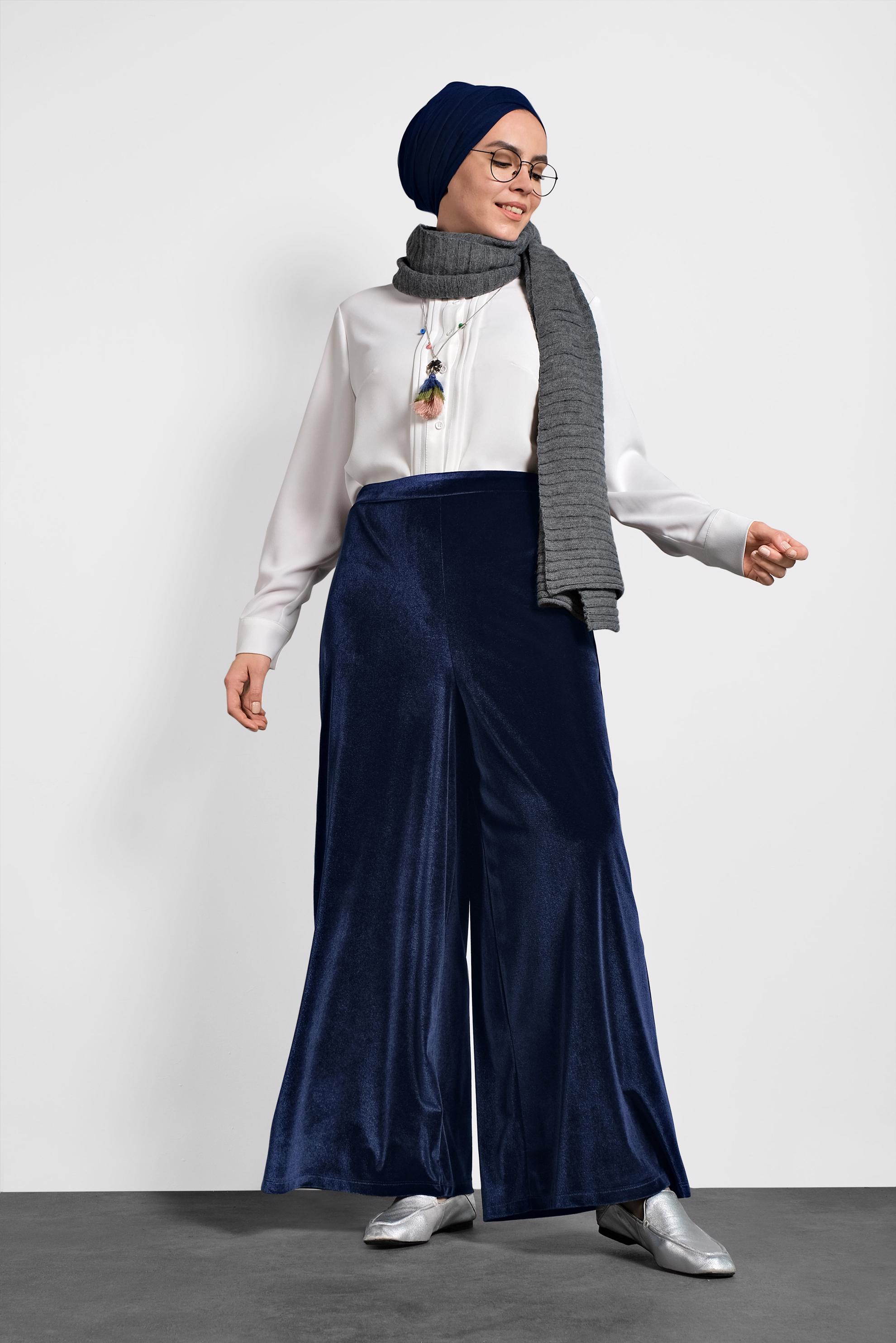 Hijab clothing NAVY BLUE VELVET PANTS 7405 