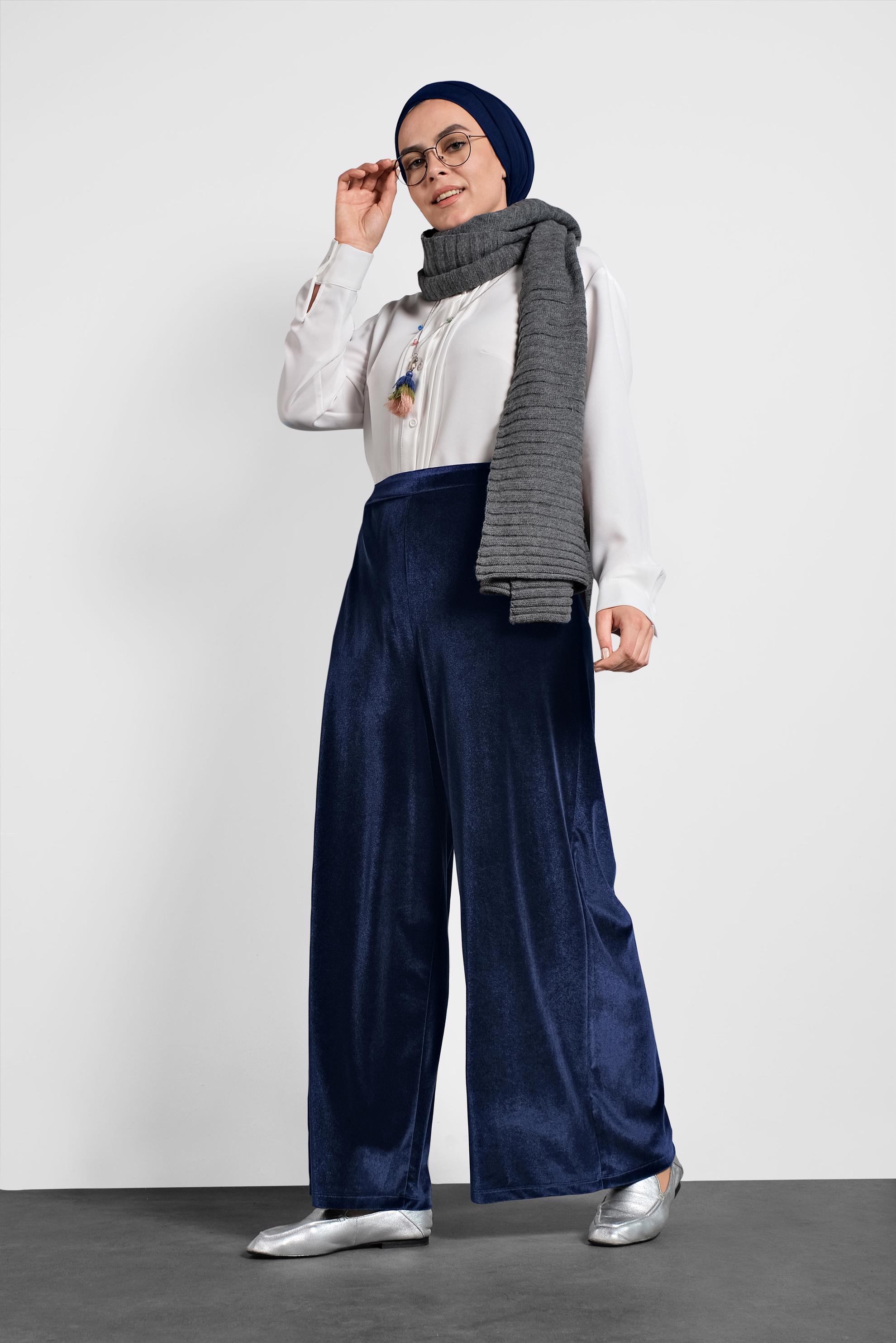 Hijab clothing NAVY BLUE VELVET PANTS 7405 
