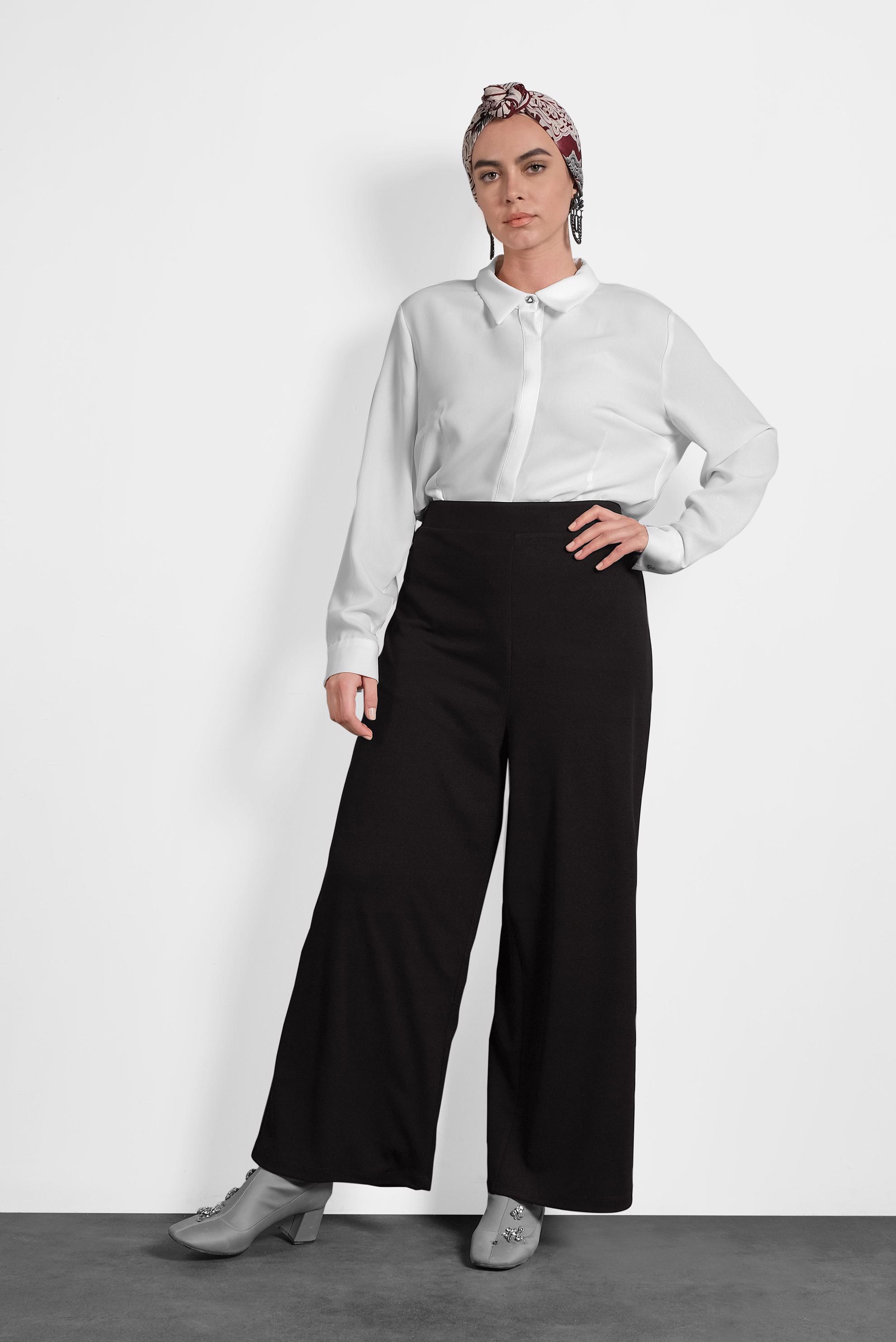 Hijab clothing BLACK ELASTIC-WAIST PANTS 7406