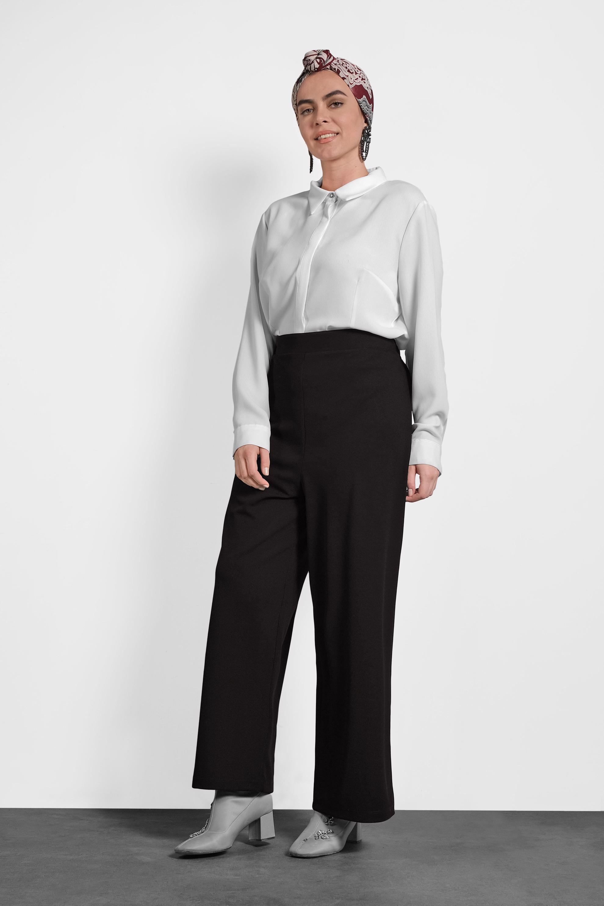 Hijab clothing BLACK ELASTIC-WAIST PANTS 7406