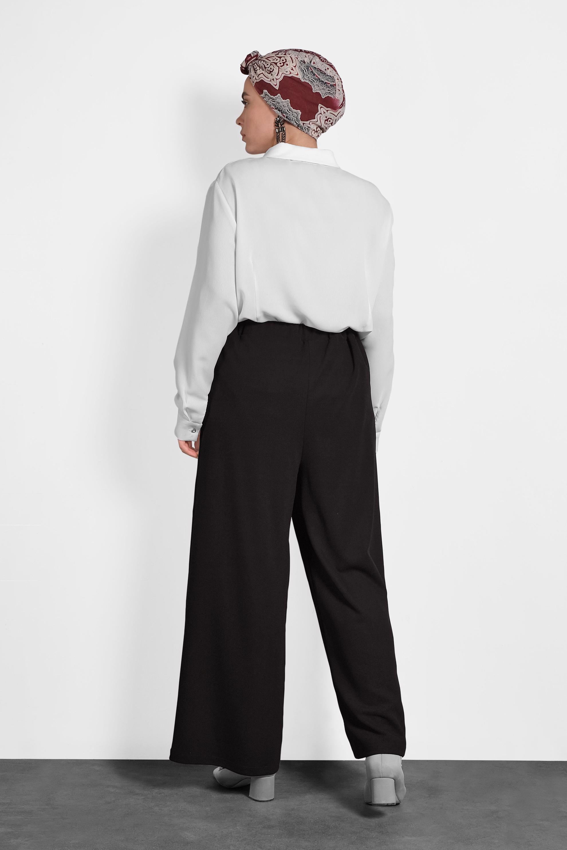 Hijab clothing BLACK ELASTIC-WAIST PANTS 7406