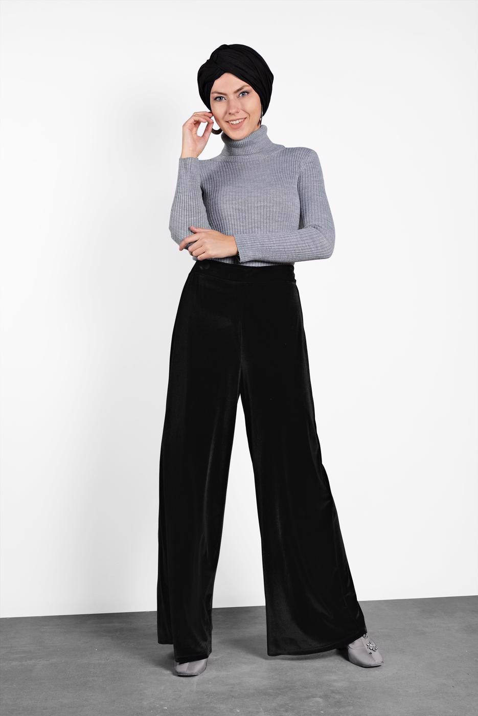 Vêtements hijab NOIR PANTALON VELOURS 7407