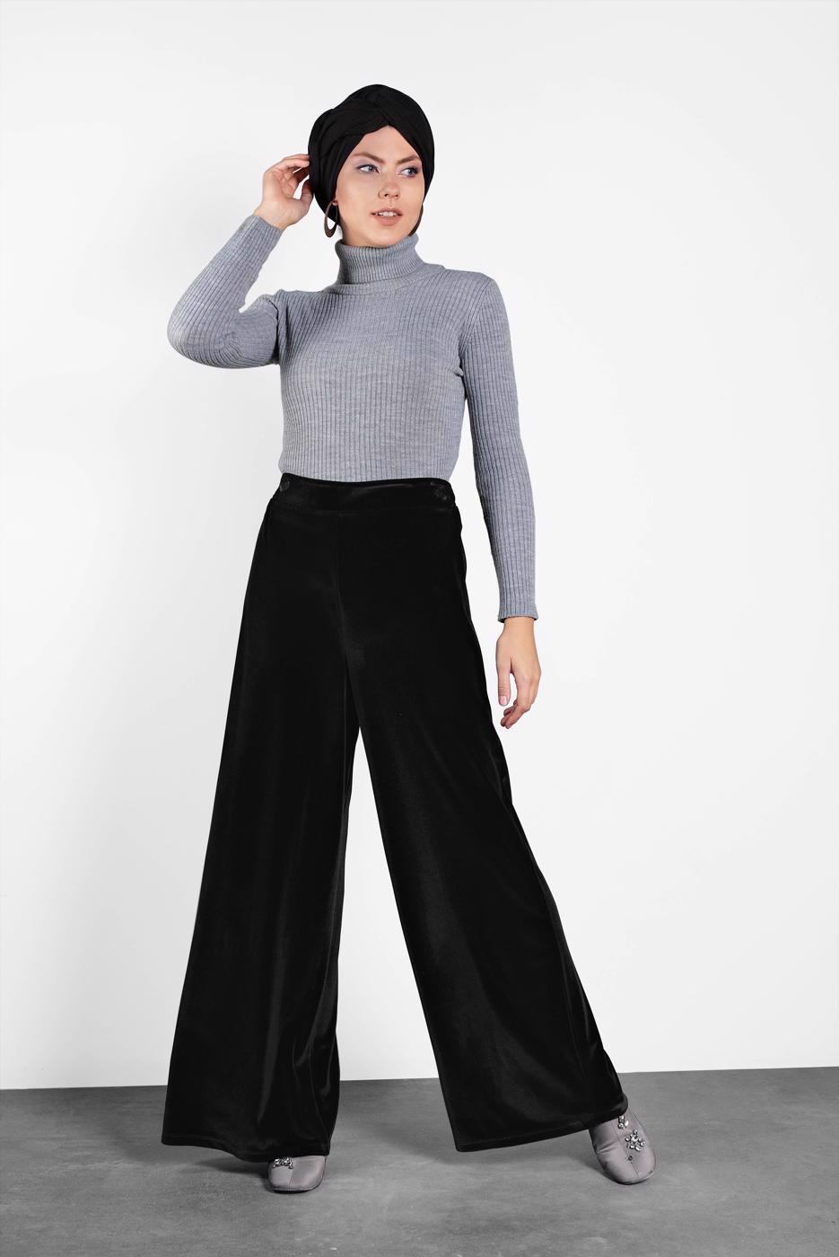 Vêtements hijab NOIR PANTALON VELOURS 7407