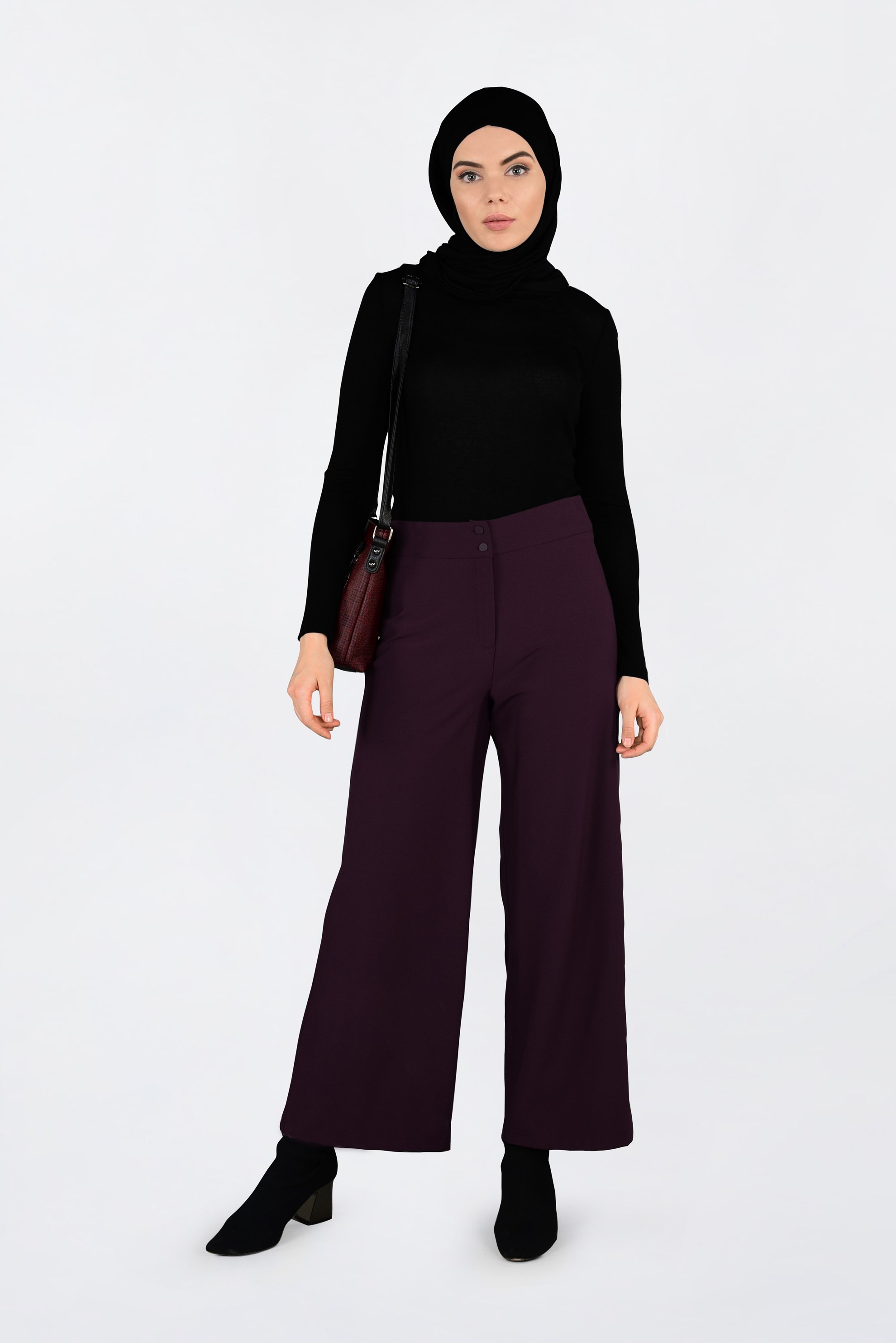 Tesettür giyim MÜRDÜM BOL PAÇA DÜĞMELİ PANTOLON 7408