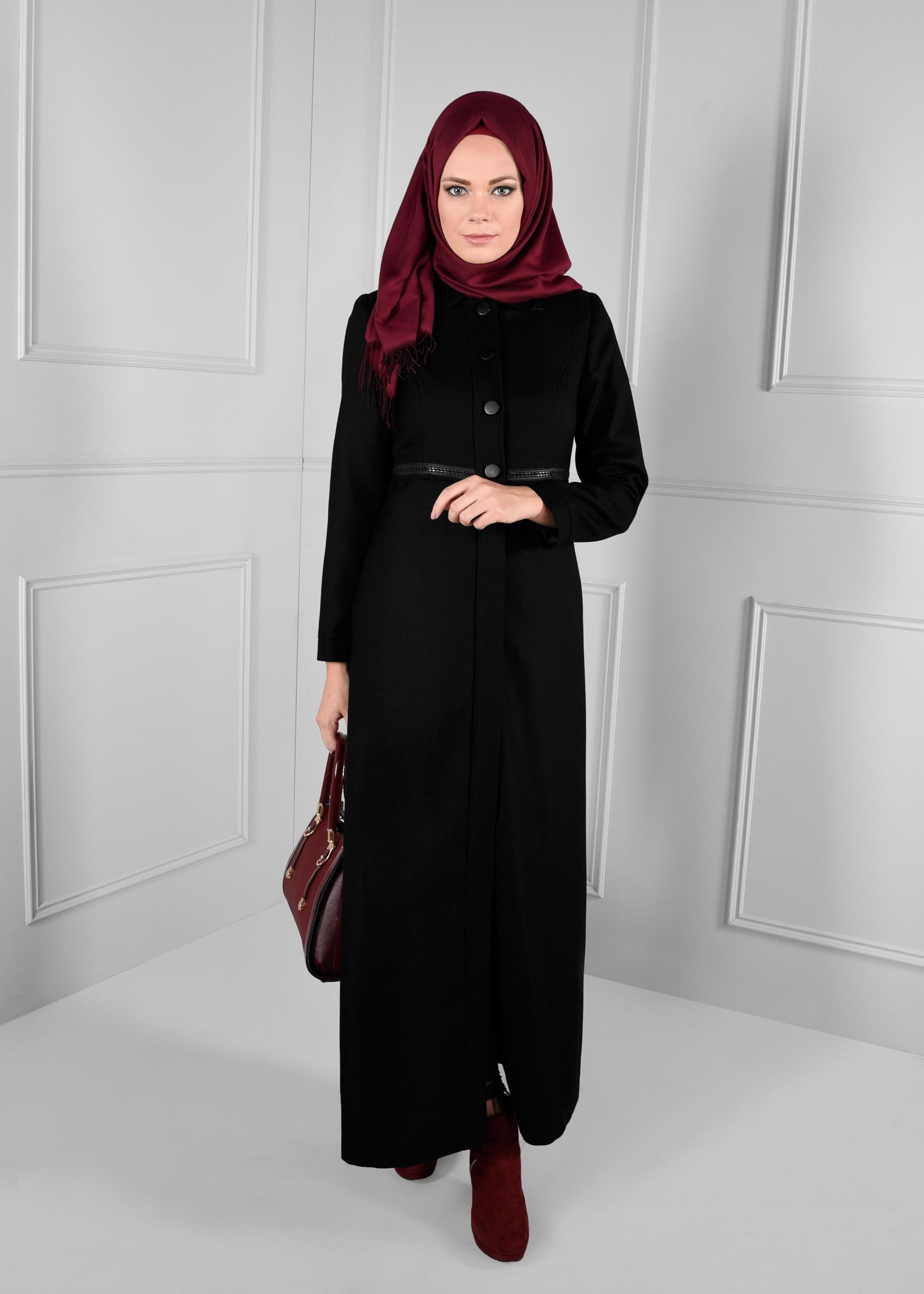 Tesettür giyim SİYAH CEPLİ DÜĞMELİ PARDESÜ 1136