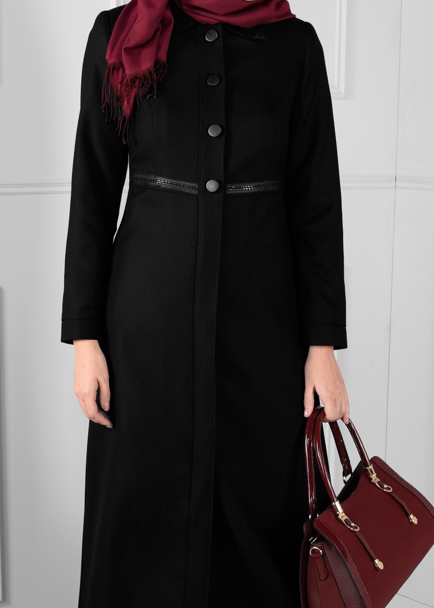 Tesettür giyim SİYAH CEPLİ DÜĞMELİ PARDESÜ 1136