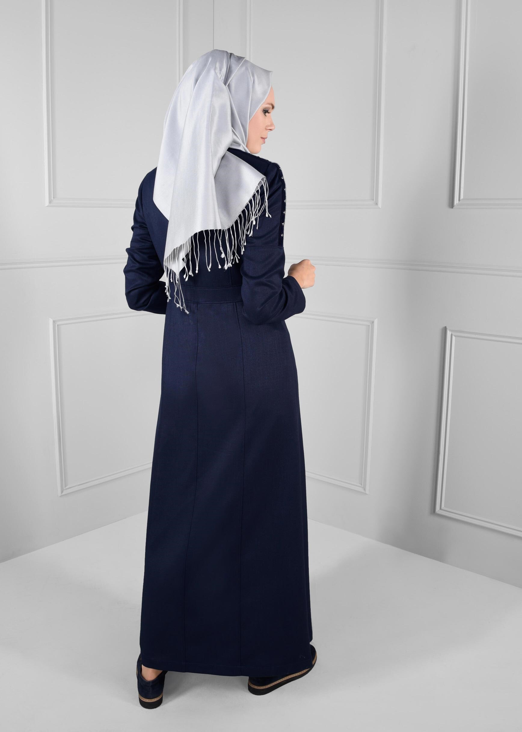 Tesettür giyim LACİVERT FERMUARLI ZIMBA DETAYLI PARDESÜ 1152