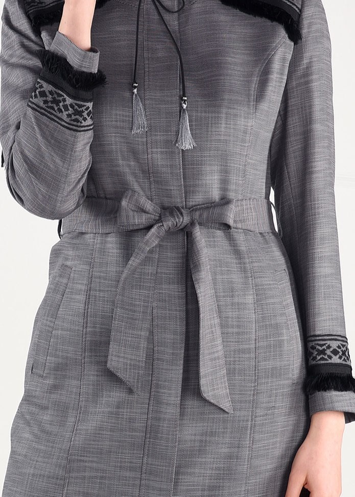 Tesettür giyim GRİ PÜSKÜLLÜ NAKIŞLI PARDESÜ 1156 