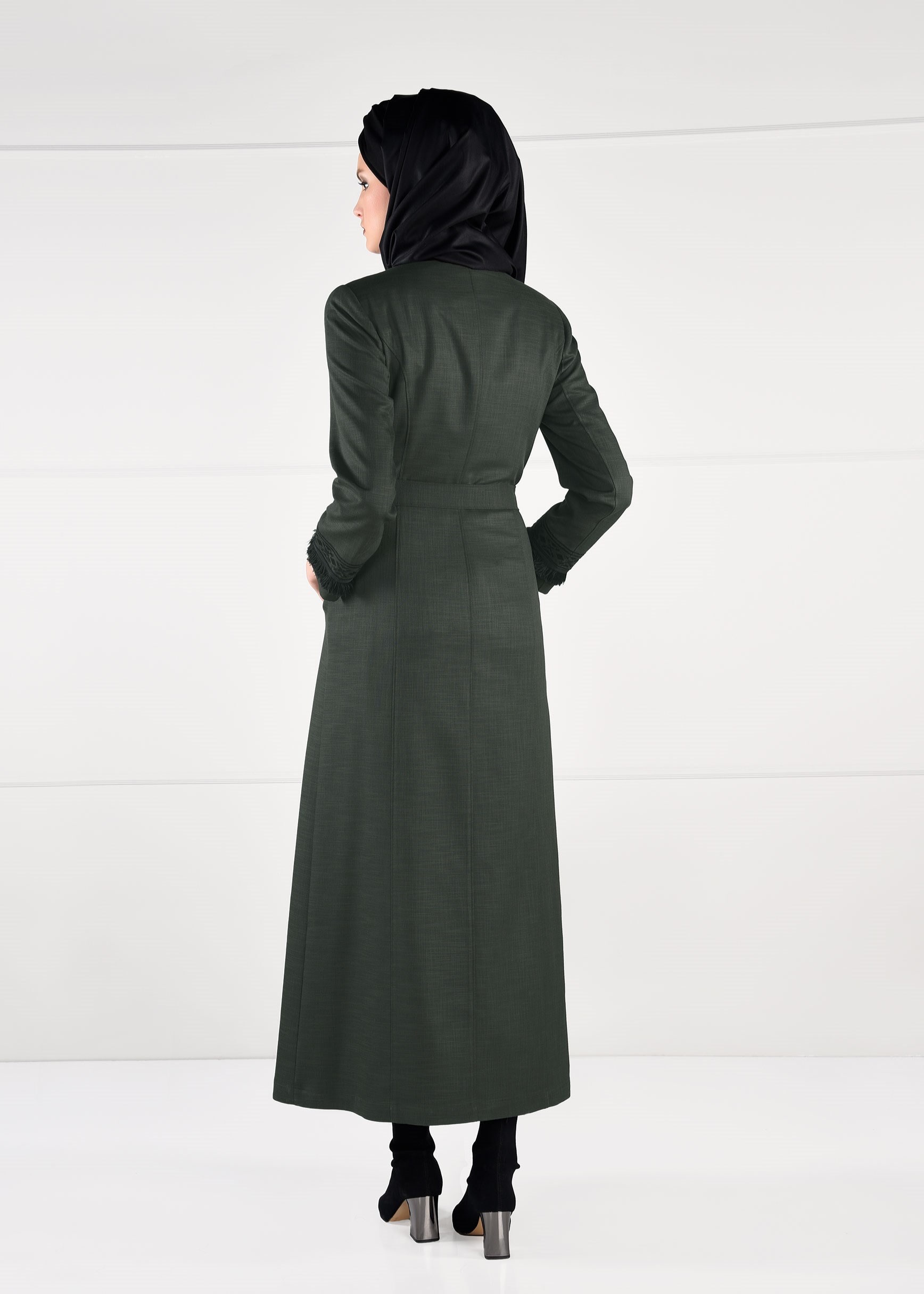 Tesettür giyim HAKİ PÜSKÜLLÜ NAKIŞLI PARDESÜ 1156 