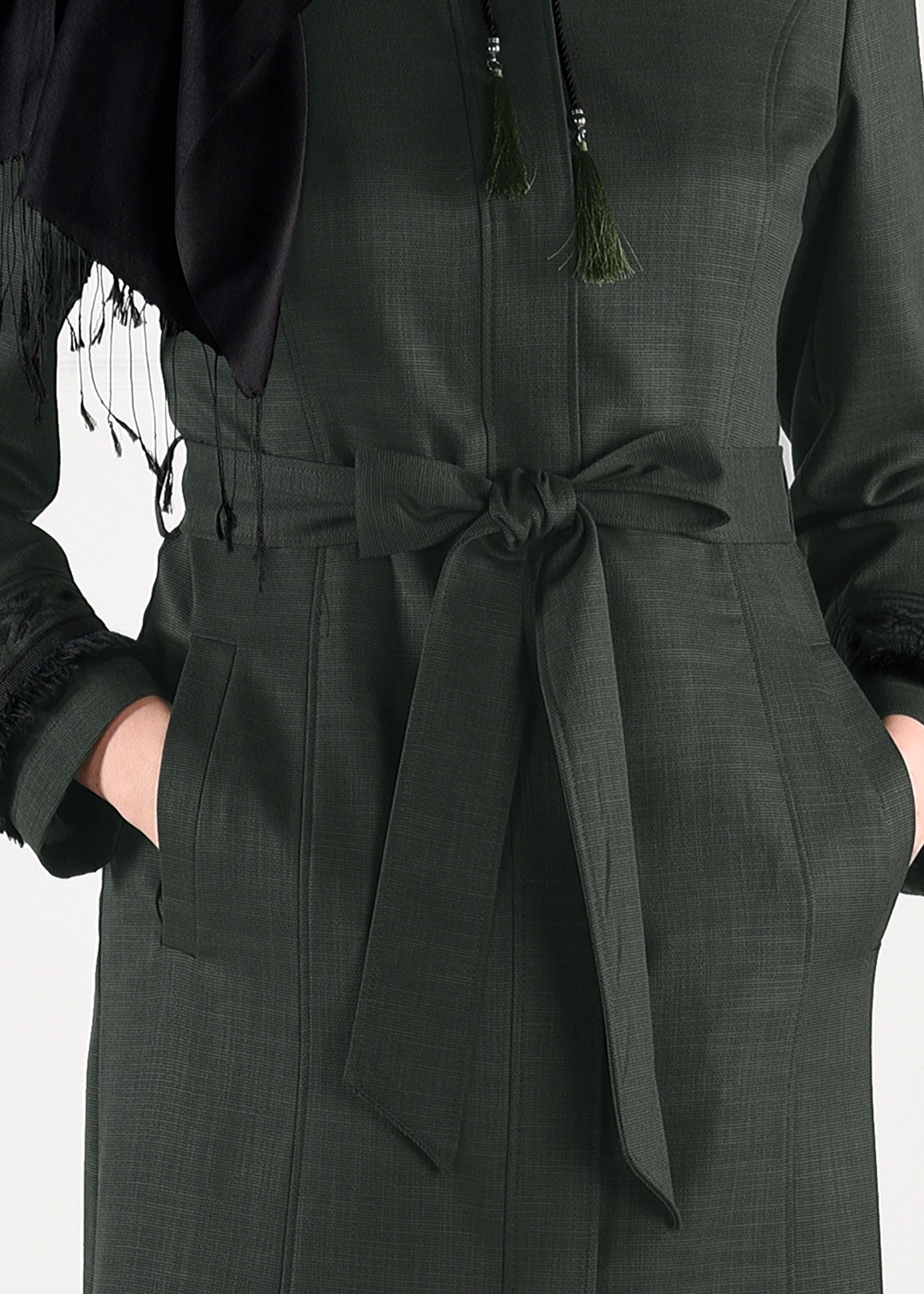 Tesettür giyim HAKİ PÜSKÜLLÜ NAKIŞLI PARDESÜ 1156 