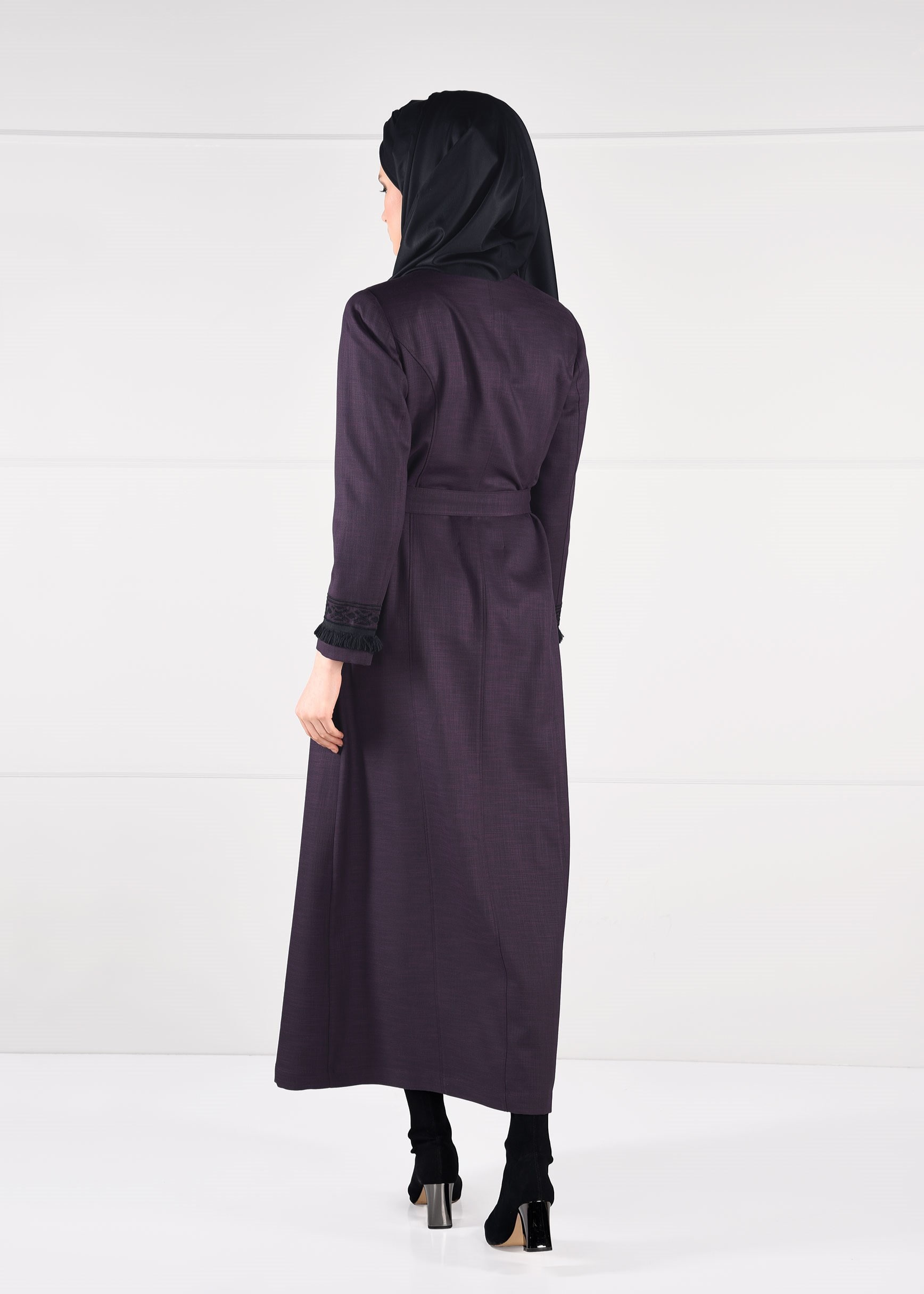 Tesettür giyim MÜRDÜM PÜSKÜLLÜ NAKIŞLI PARDESÜ 1156 