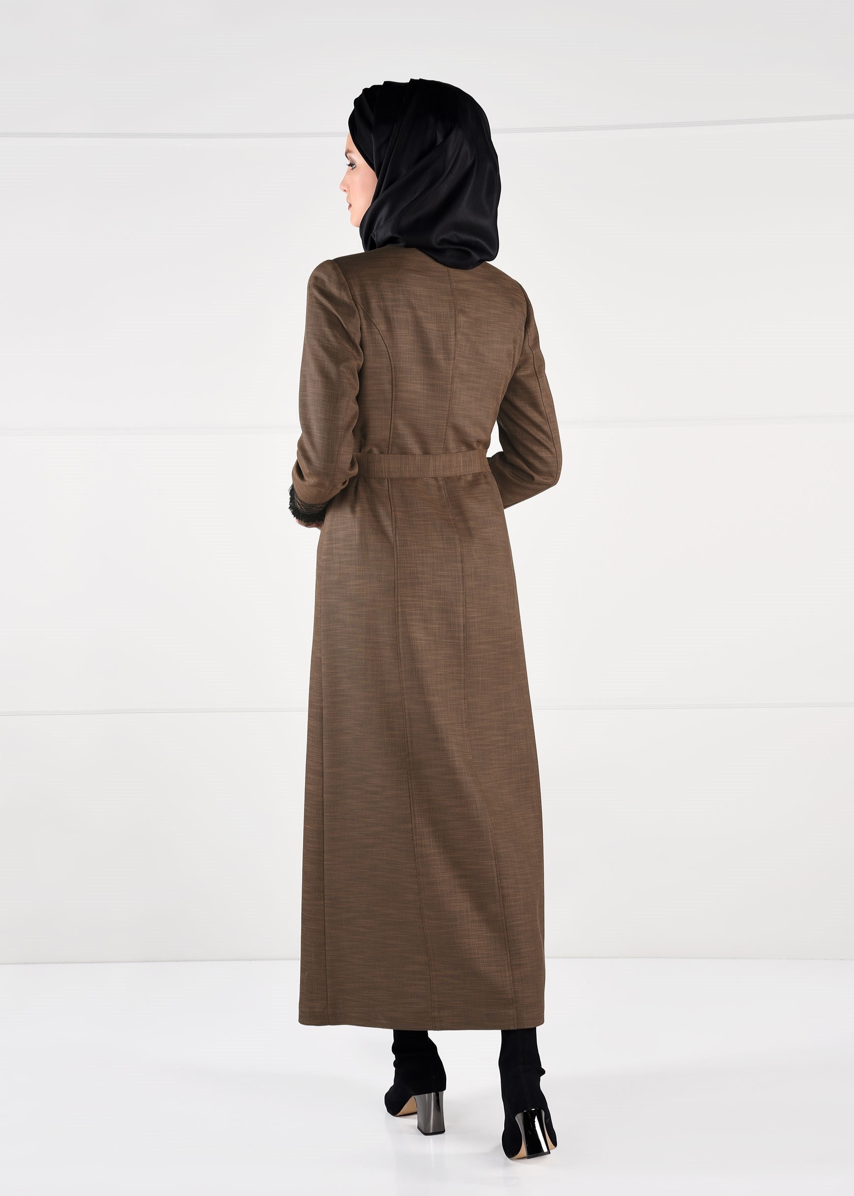 Tesettür giyim TABA PÜSKÜLLÜ NAKIŞLI PARDESÜ 1156 