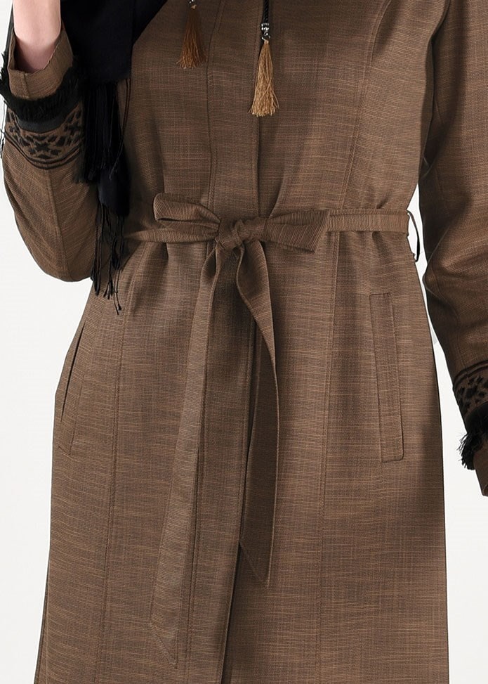 Tesettür giyim TABA PÜSKÜLLÜ NAKIŞLI PARDESÜ 1156 