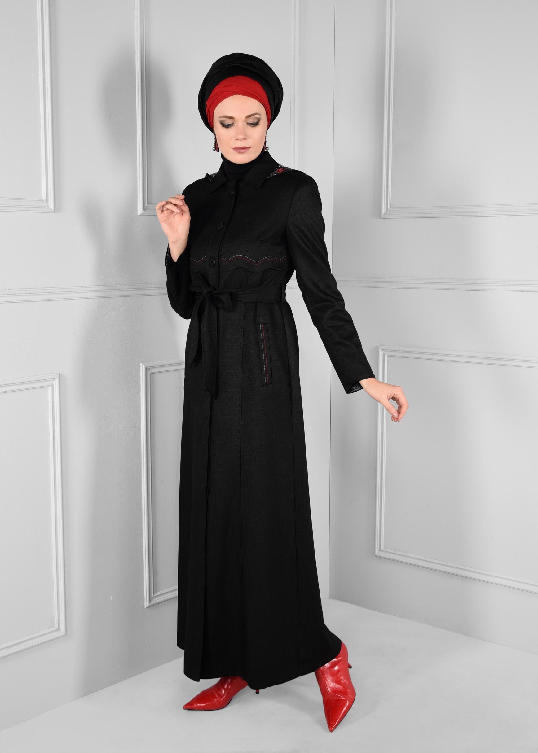 Tesettür giyim SİYAH KAPÜŞONLU PARDESÜ 1162