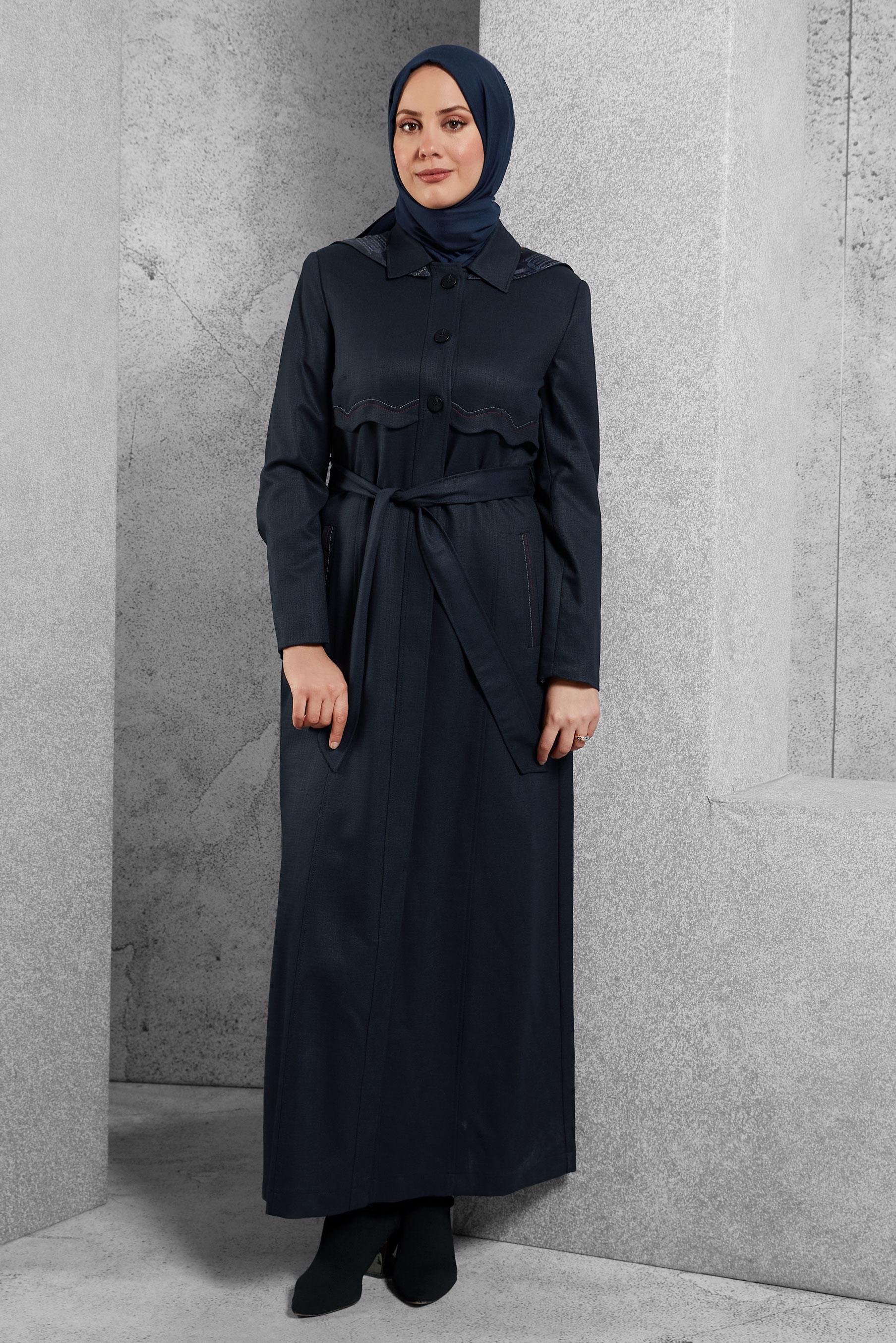 Tesettür giyim LACİVERT KAPÜŞONLU PARDESÜ 1162