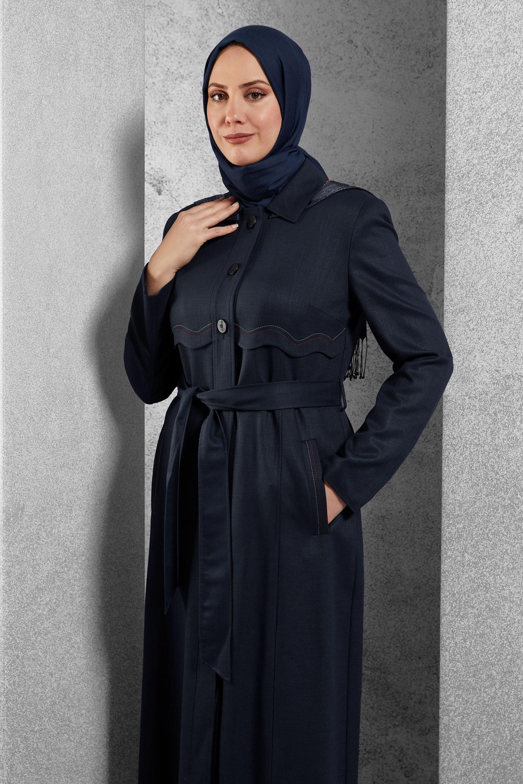 Tesettür giyim LACİVERT KAPÜŞONLU PARDESÜ 1162