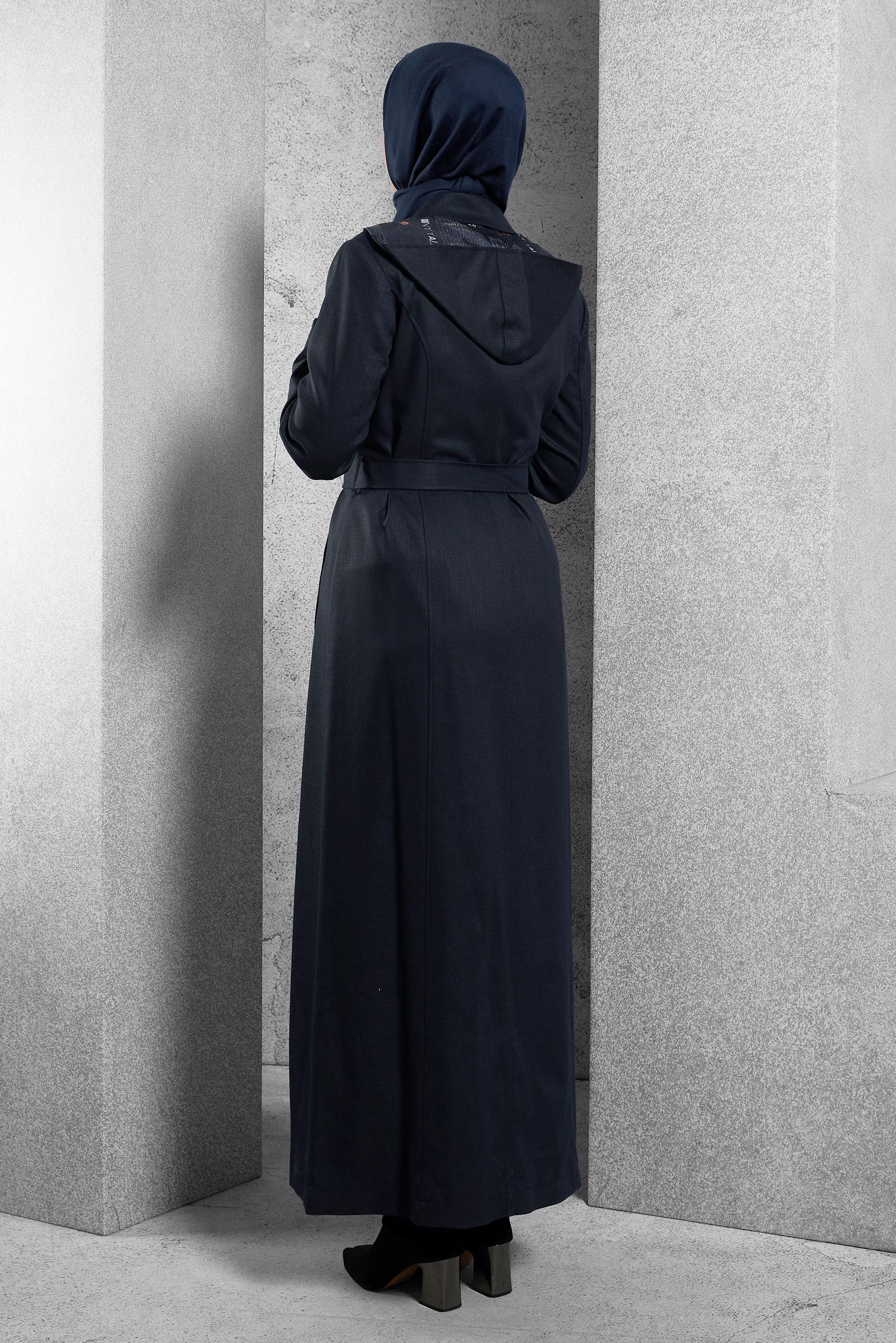 Tesettür giyim LACİVERT KAPÜŞONLU PARDESÜ 1162