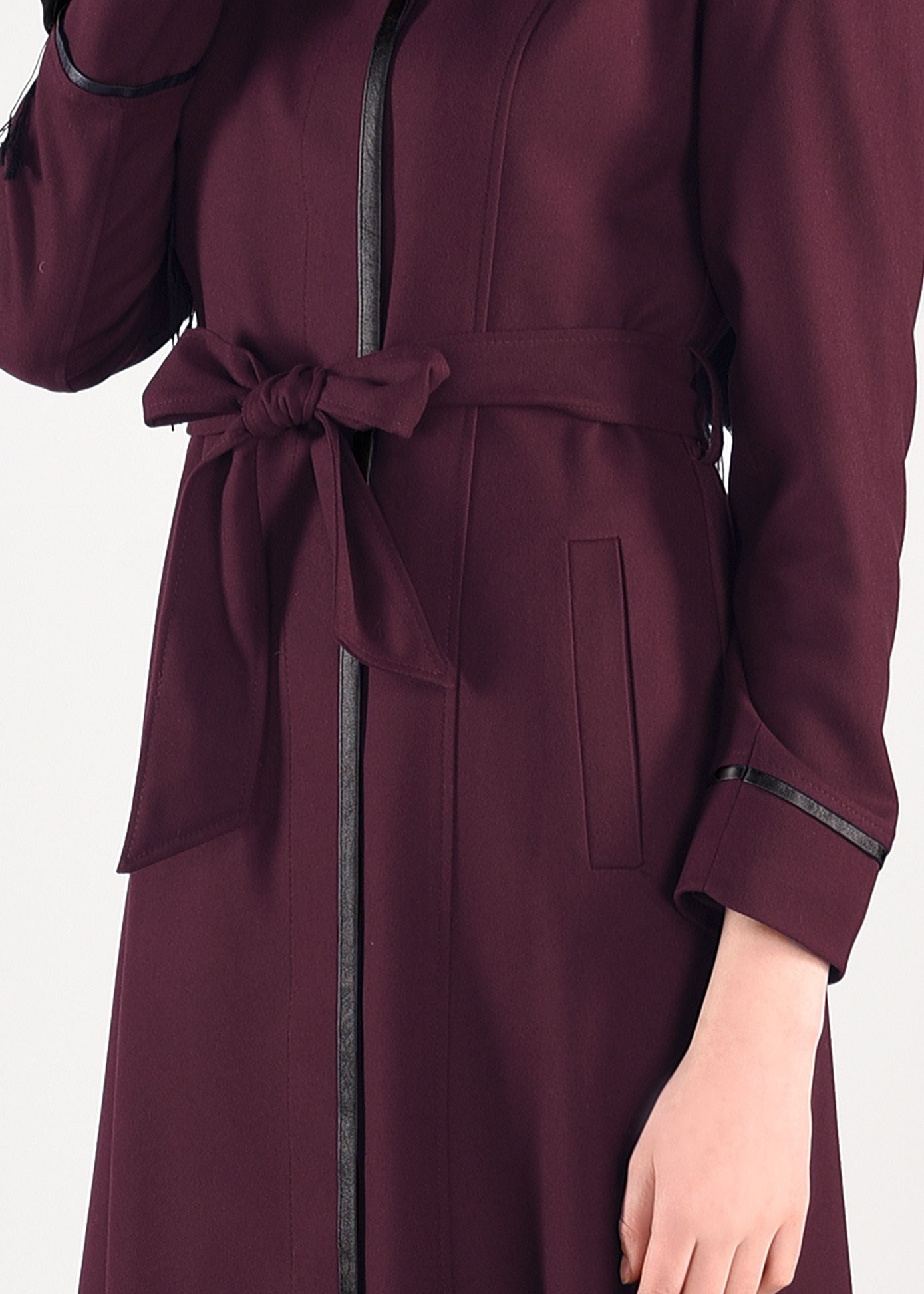Tesettür giyim BORDO HAKİM YAKA CEPLİ PARDESÜ 1164 
