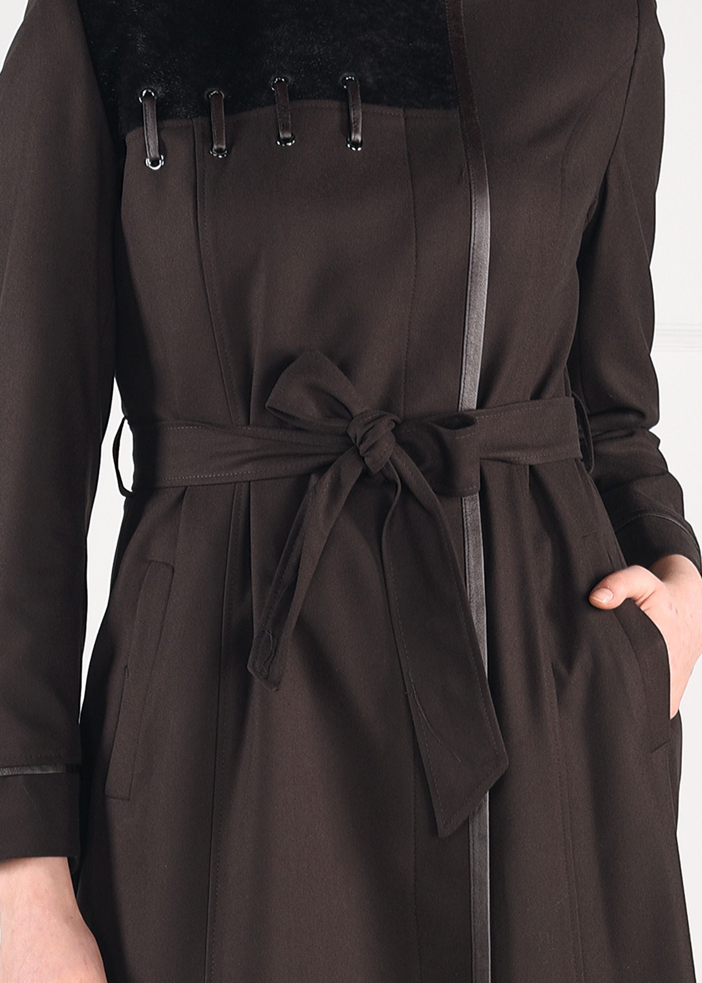 Tesettür giyim KAHVE HAKİM YAKA CEPLİ PARDESÜ 1164 