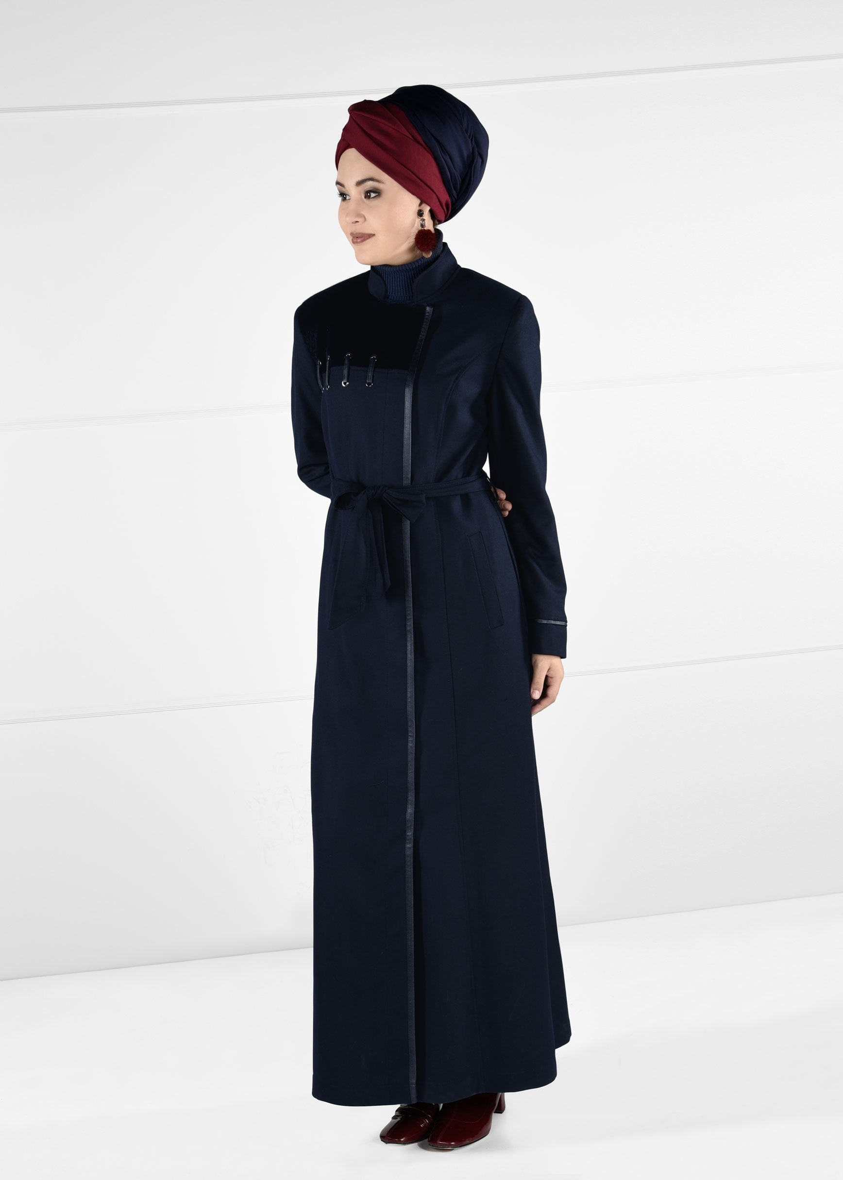 Tesettür giyim LACİVERT HAKİM YAKA CEPLİ PARDESÜ 1164 