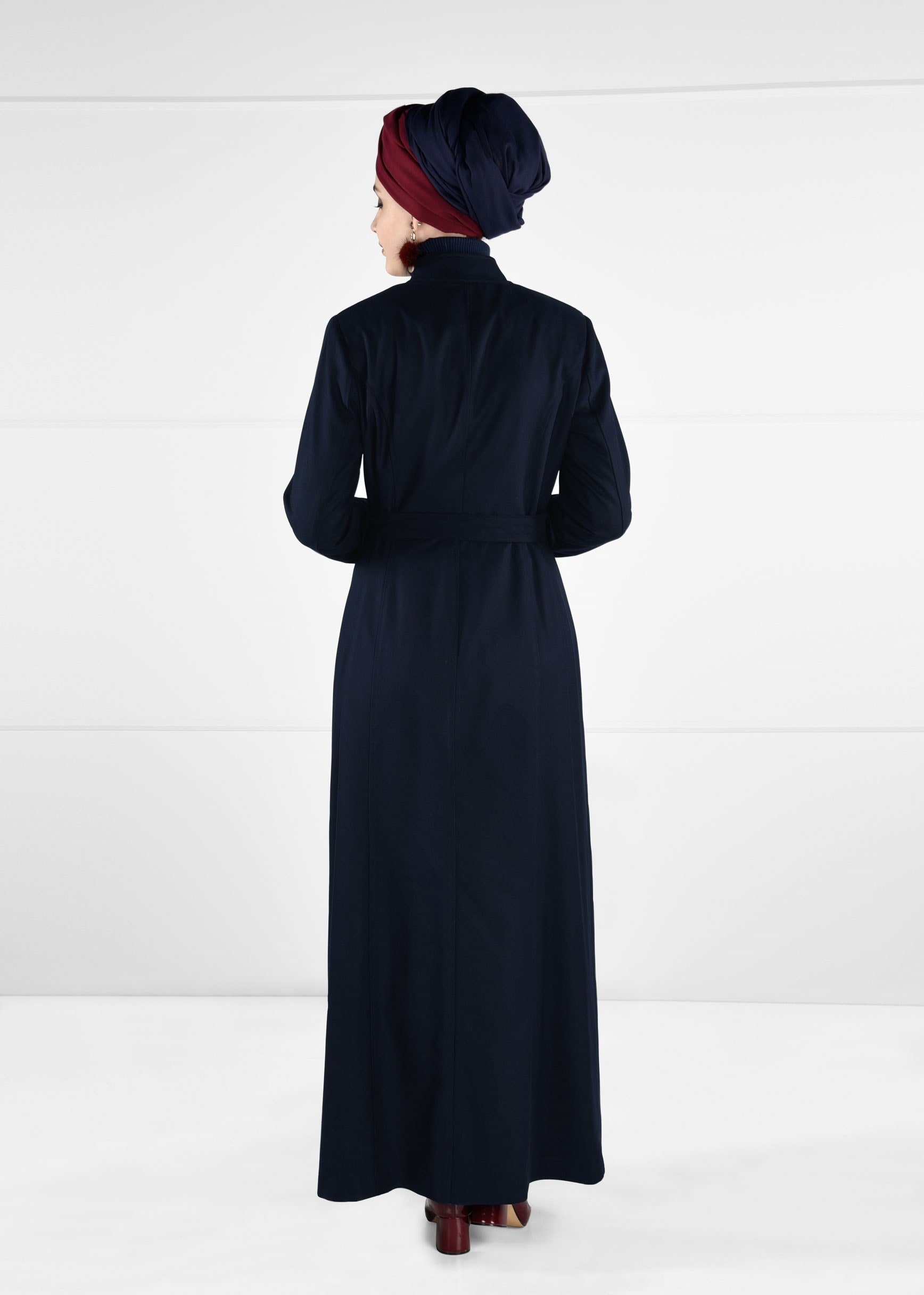 Tesettür giyim LACİVERT HAKİM YAKA CEPLİ PARDESÜ 1164 