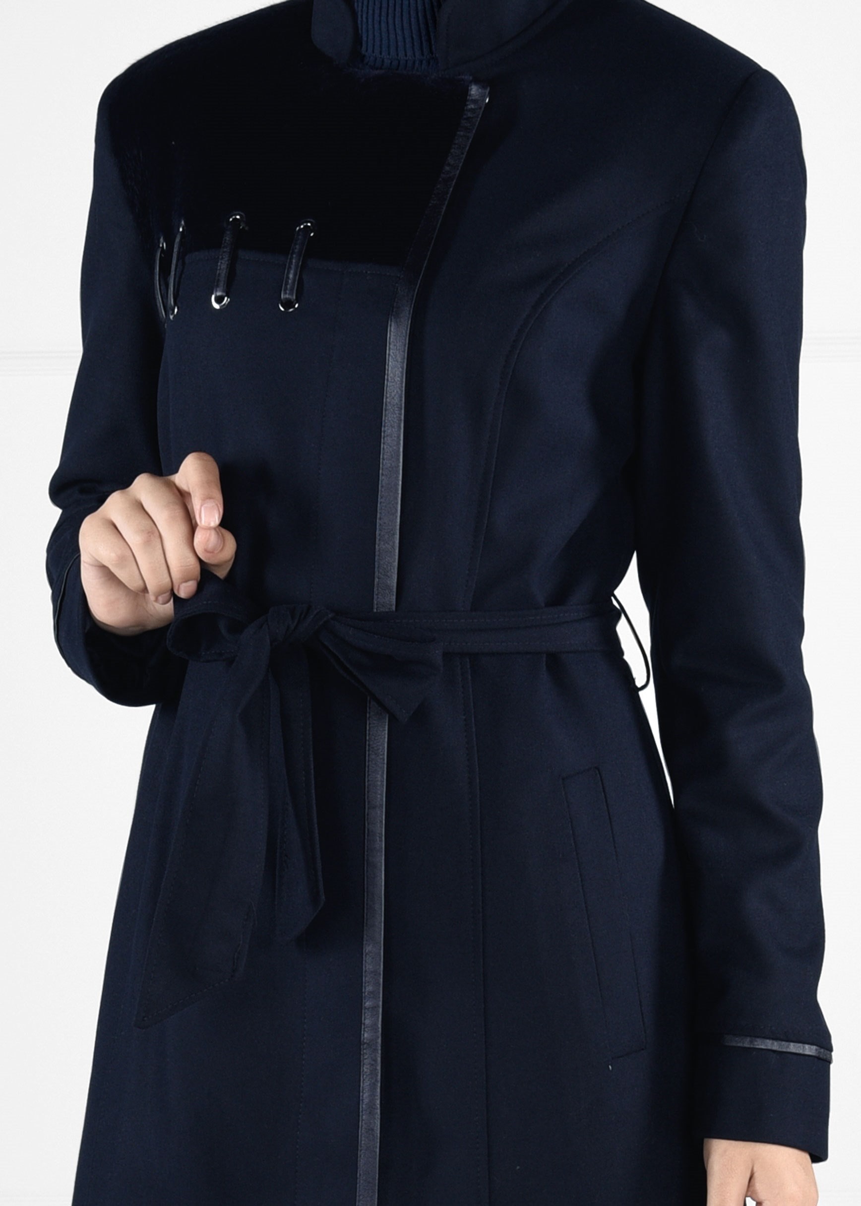 Tesettür giyim LACİVERT HAKİM YAKA CEPLİ PARDESÜ 1164 