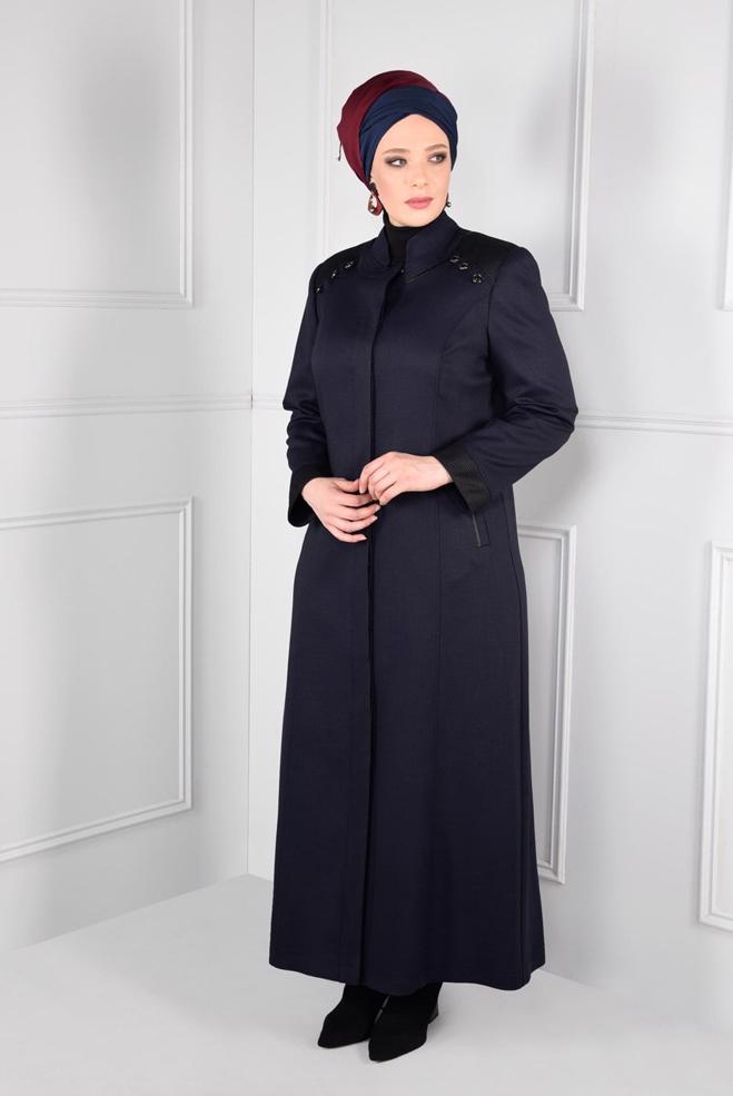 Vêtements hijab BLEU MARINE PARDESSUS À COL MAO 1167  - ALVİNA
