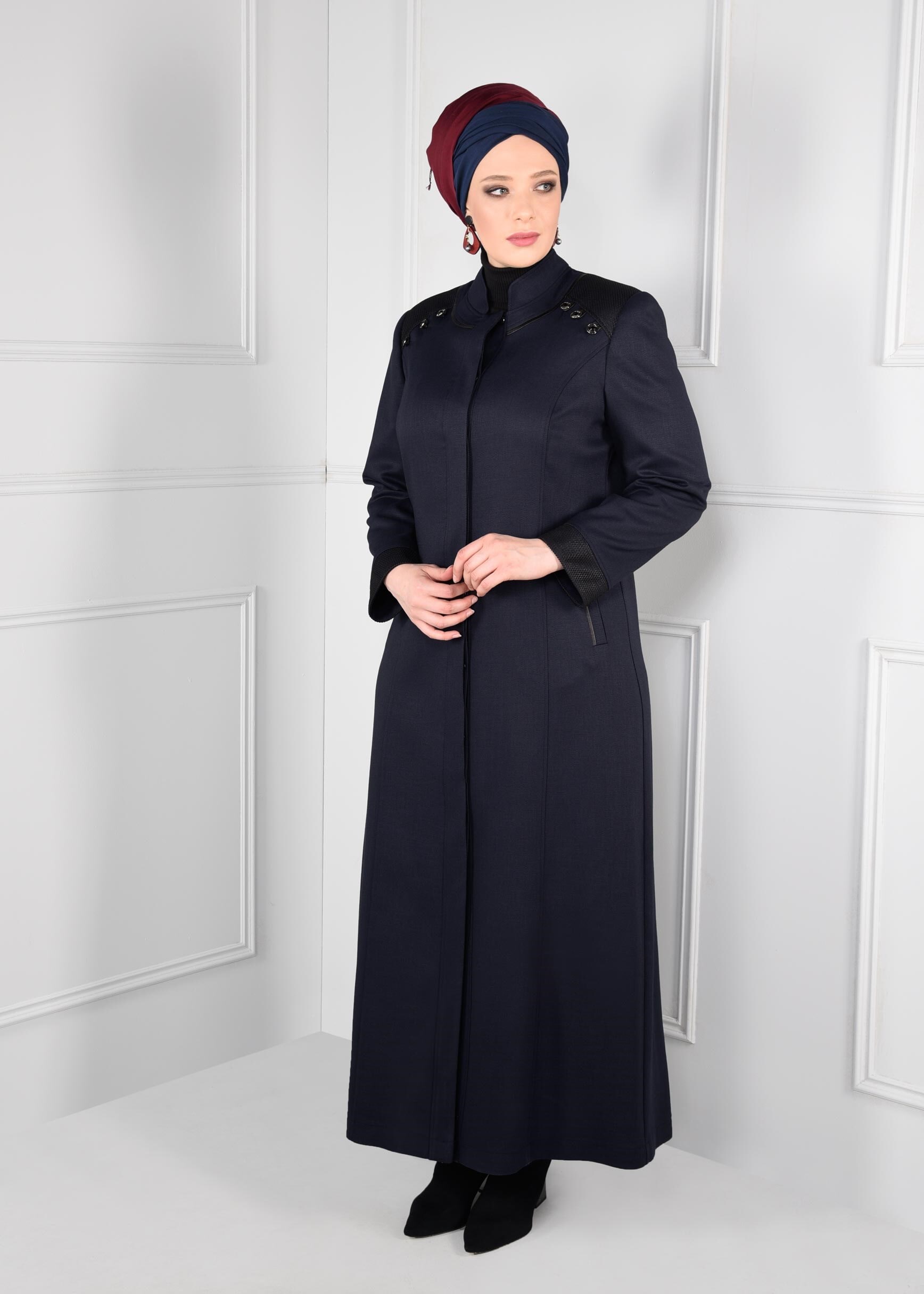 Vêtements hijab BLEU MARINE PARDESSUS À COL MAO 1167 