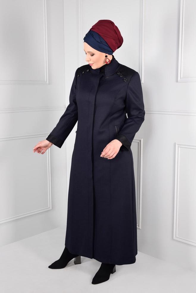 Vêtements hijab BLEU MARINE PARDESSUS À COL MAO 1167  - ALVİNA