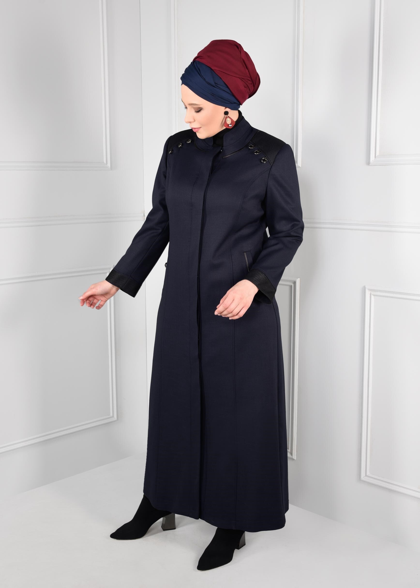 Vêtements hijab BLEU MARINE PARDESSUS À COL MAO 1167 