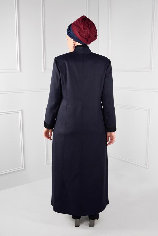 Vêtements hijab BLEU MARINE PARDESSUS À COL MAO 1167  - ALVİNA