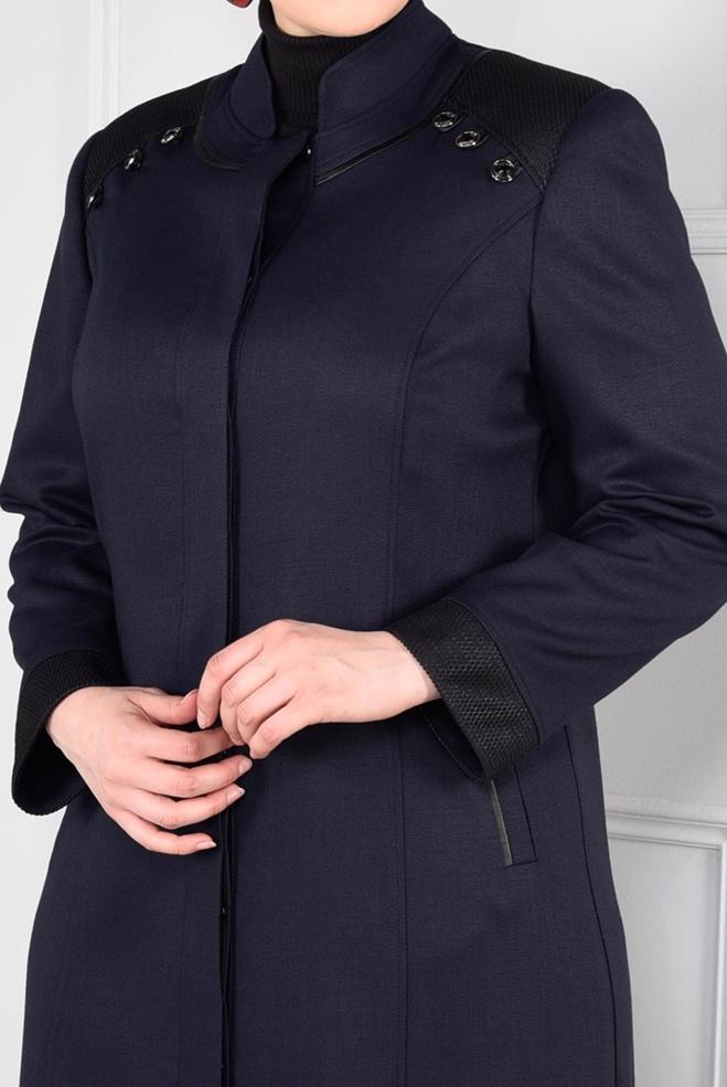 Vêtements hijab BLEU MARINE PARDESSUS À COL MAO 1167  - ALVİNA