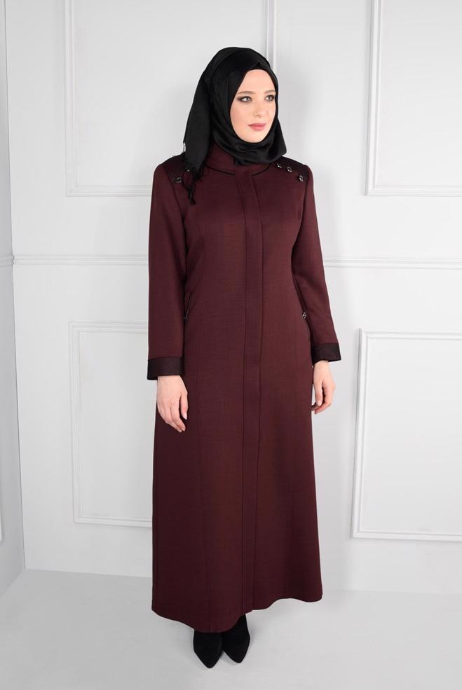 Vêtements hijab PRUNE PARDESSUS À COL MAO 1167  - ALVİNA
