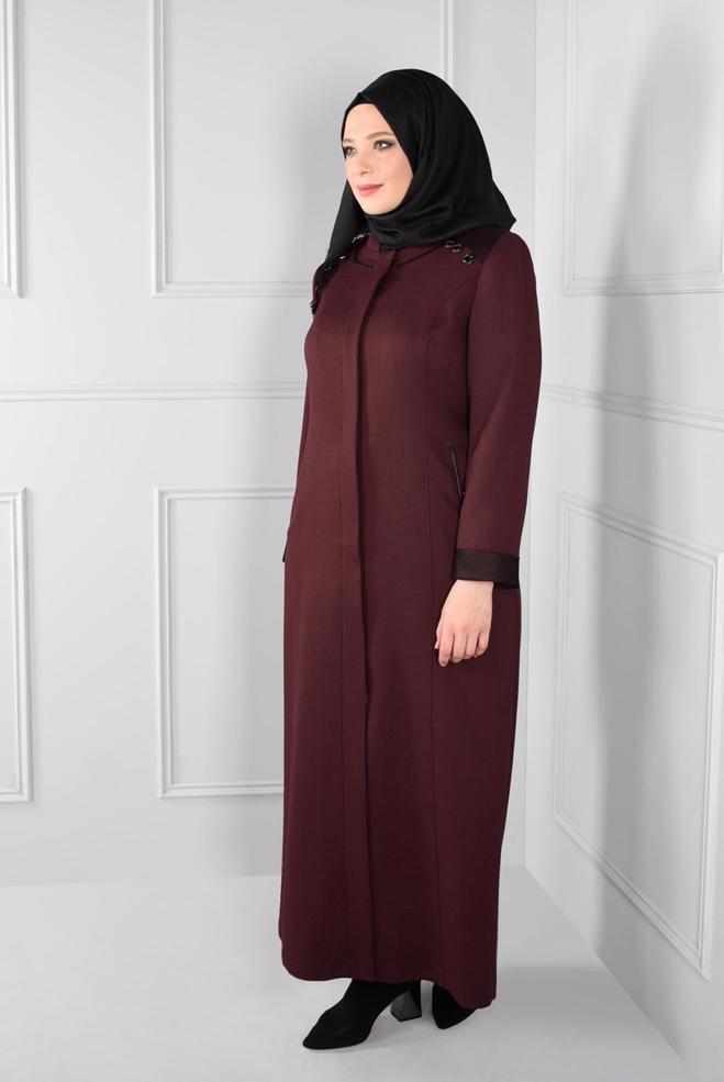 Vêtements hijab PRUNE PARDESSUS À COL MAO 1167  - ALVİNA