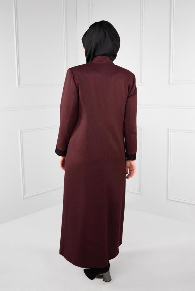 Vêtements hijab PRUNE PARDESSUS À COL MAO 1167  - ALVİNA