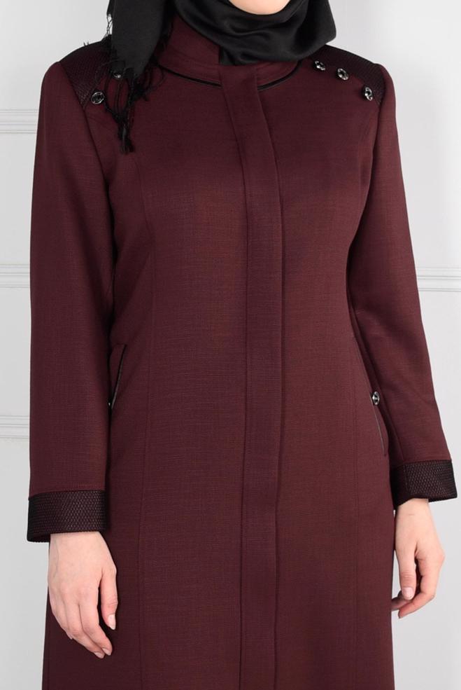 Vêtements hijab PRUNE PARDESSUS À COL MAO 1167  - ALVİNA