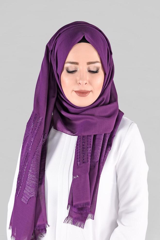 Tesettür giyim MOR 9882 ALVİNA SİMLİ ABİYE ŞAL - ALVİNA