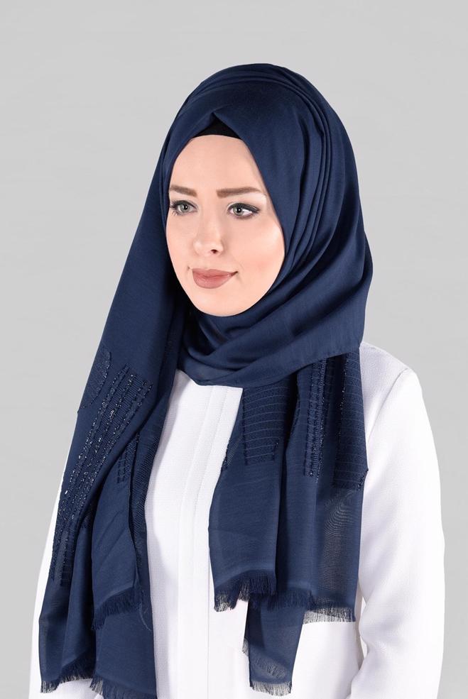 Tesettür giyim LACİVERT 9882 ALVİNA SİMLİ ABİYE ŞAL - ALVİNA