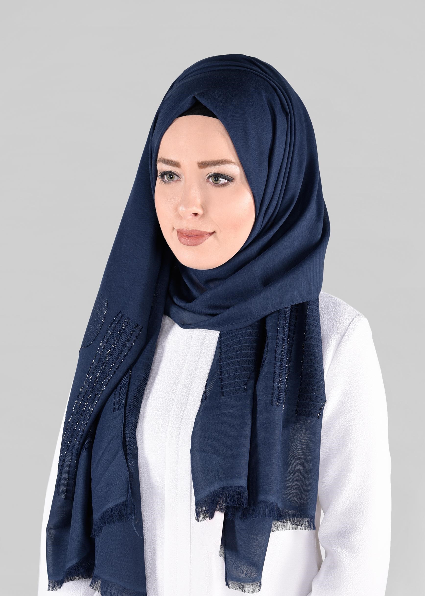 Tesettür giyim LACİVERT 9882 ALVİNA SİMLİ ABİYE ŞAL