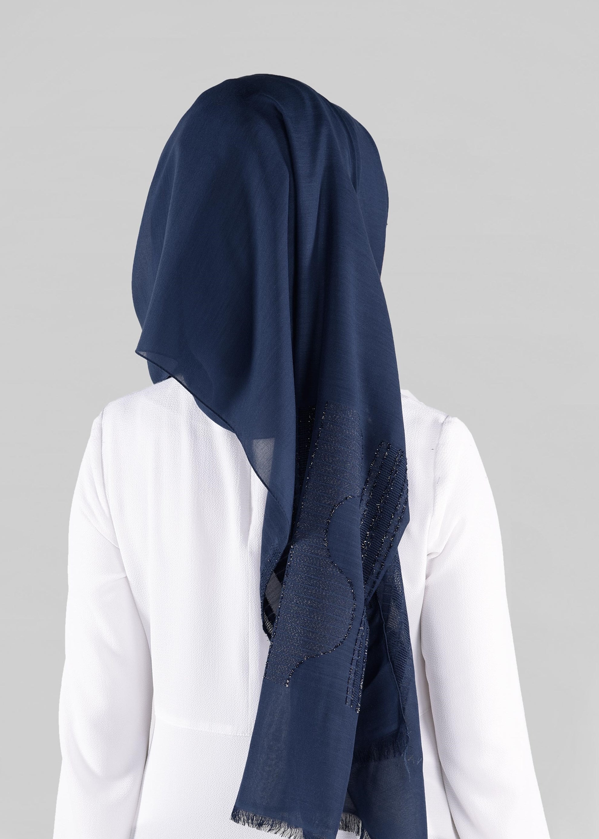 Tesettür giyim LACİVERT 9882 ALVİNA SİMLİ ABİYE ŞAL