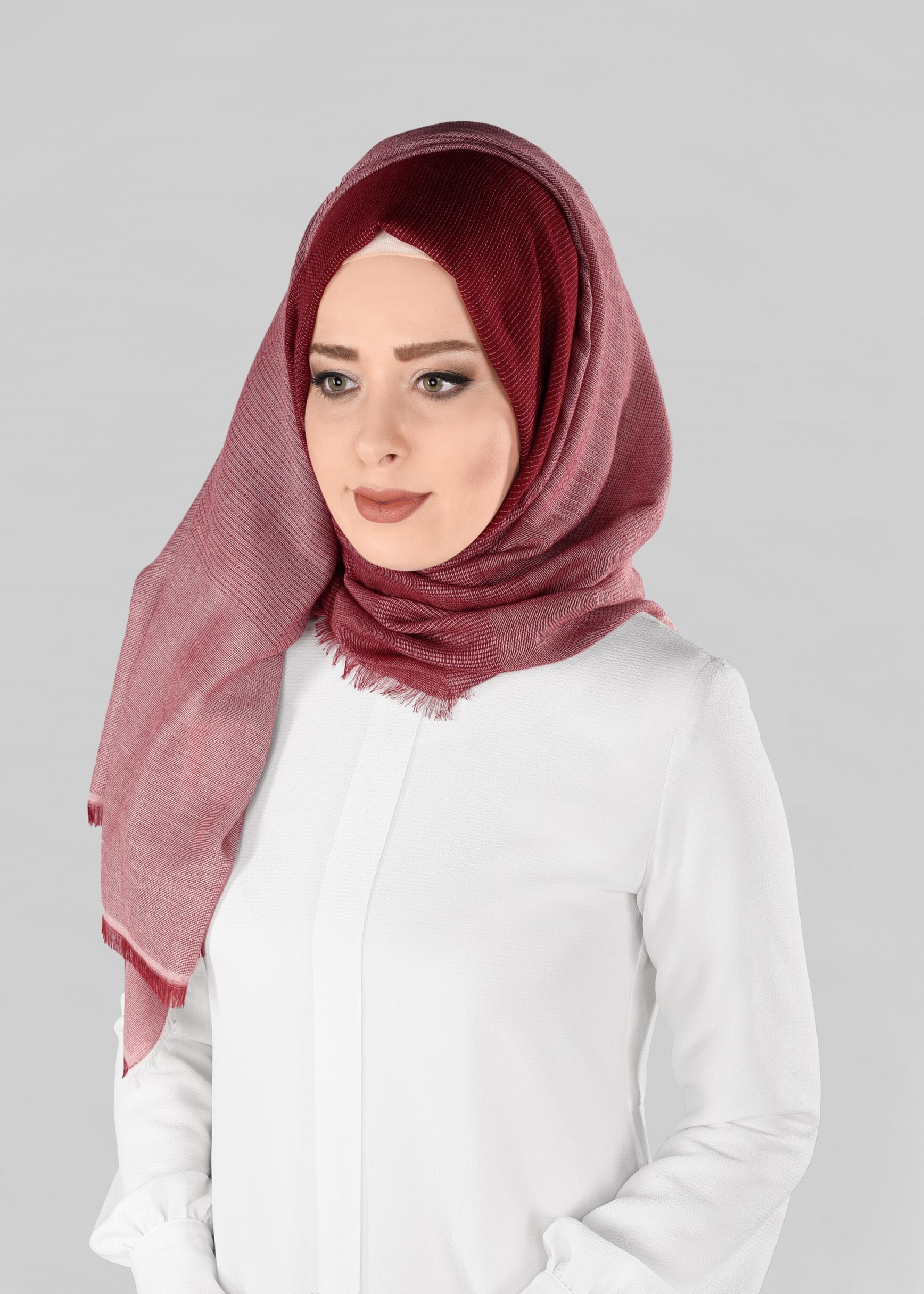 Tesettür giyim BORDO 9883 ALVİNA PAMUKLU SAÇAKLI ŞAL