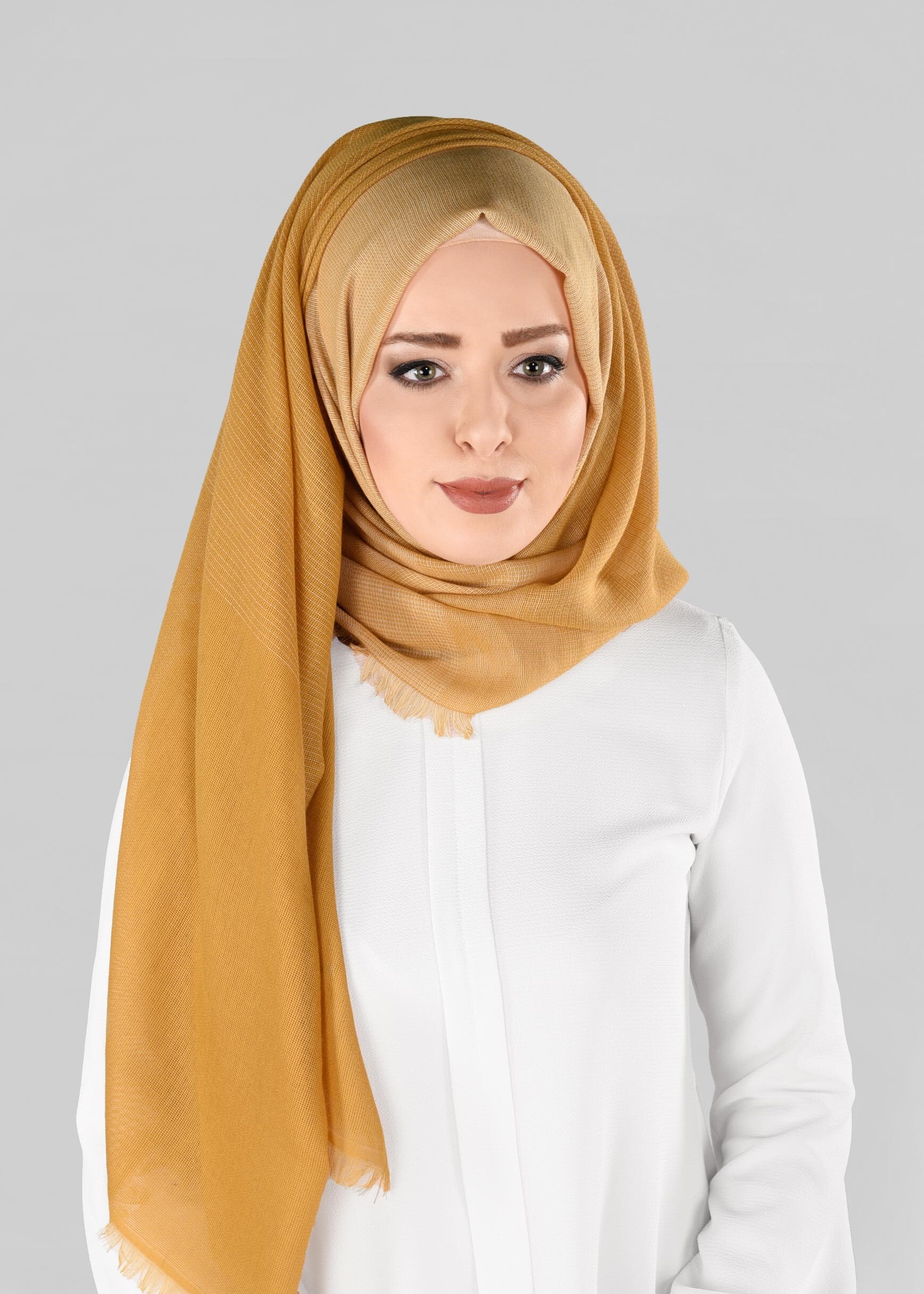 Tesettür giyim SARI 9883 ALVİNA PAMUKLU SAÇAKLI ŞAL