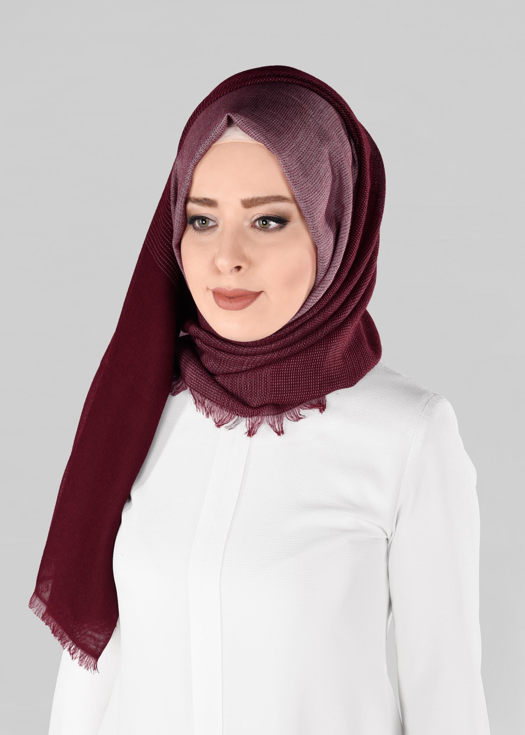 Tesettür giyim BORDO 9883 ALVİNA PAMUKLU SAÇAKLI ŞAL
