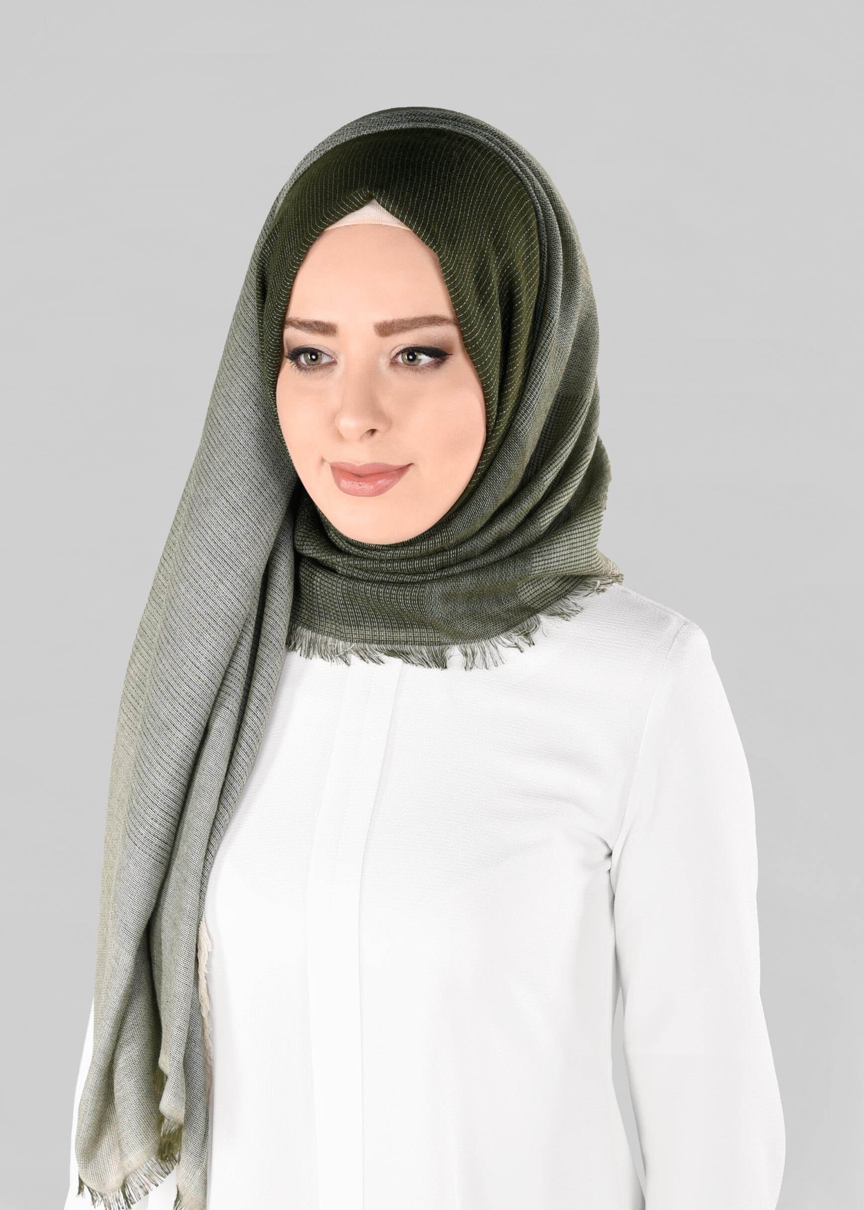 Tesettür giyim YEŞİL 9883 ALVİNA PAMUKLU SAÇAKLI ŞAL