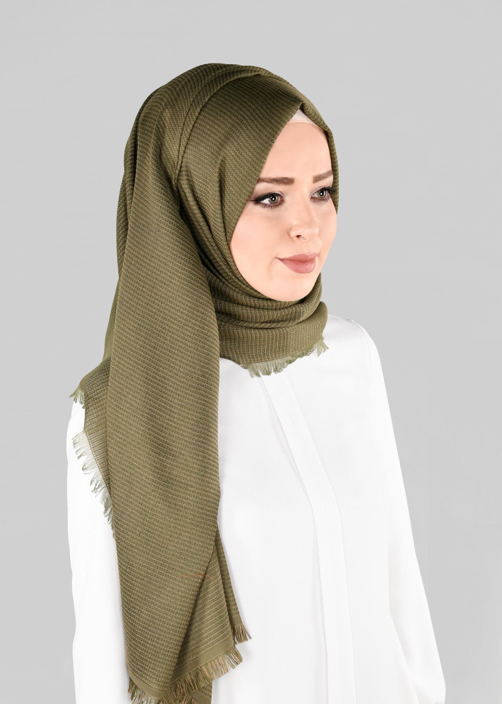 Tesettür giyim HAKİ 9885 ALVİNA KIŞLIK DOKUMA ŞAL