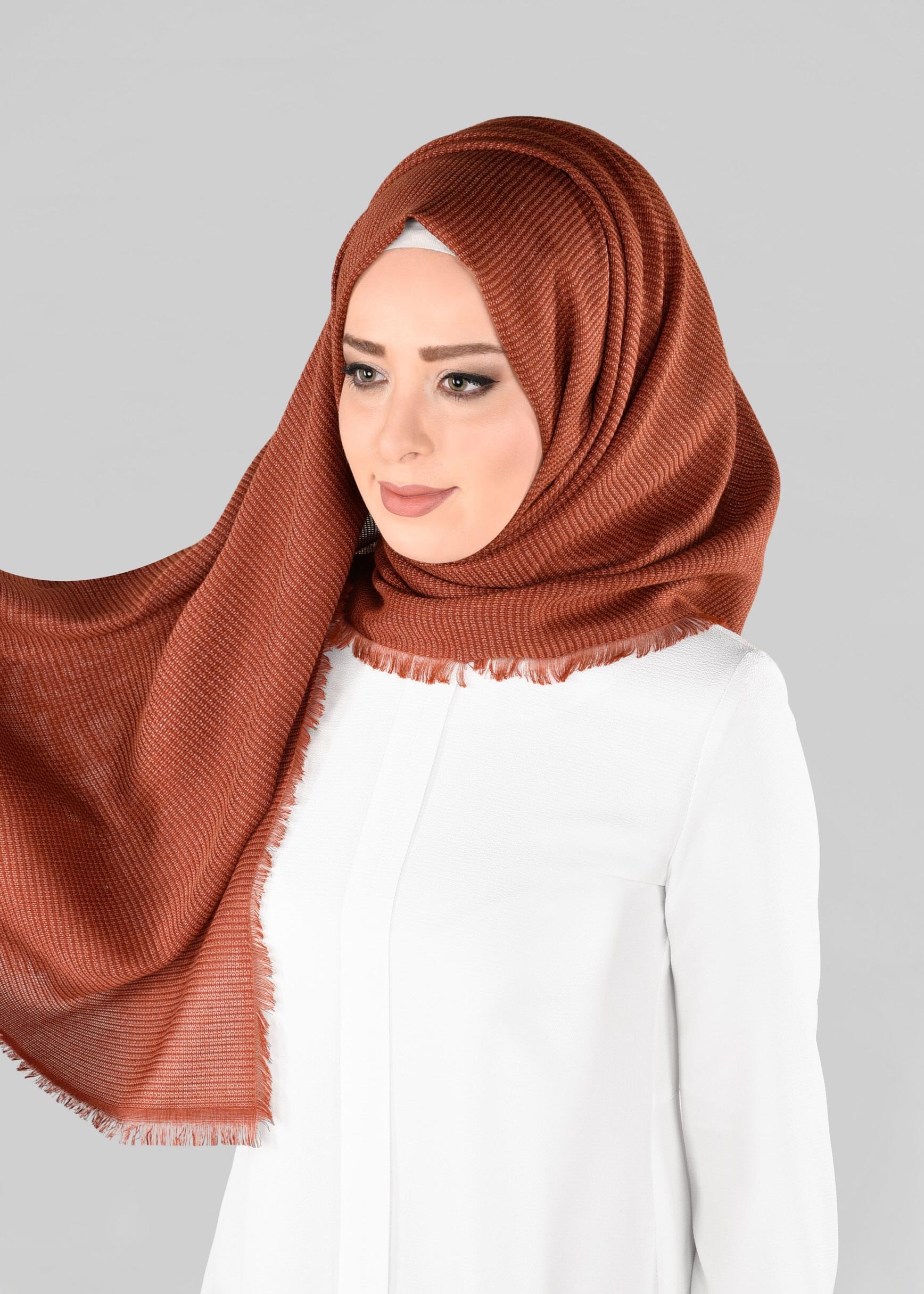 Tesettür giyim TURUNCU 9885 ALVİNA KIŞLIK DOKUMA ŞAL