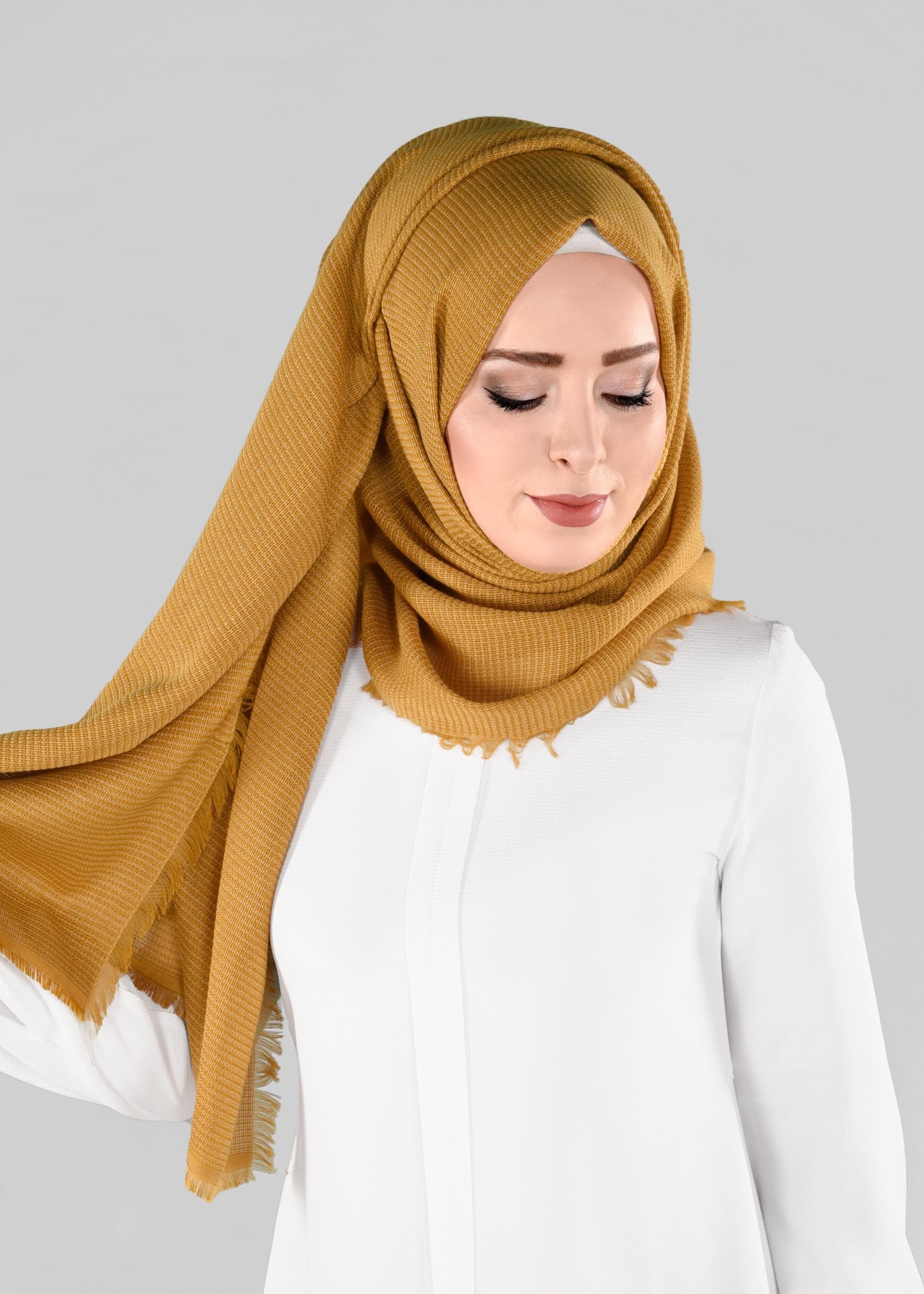 Tesettür giyim SARI 9885 ALVİNA KIŞLIK DOKUMA ŞAL