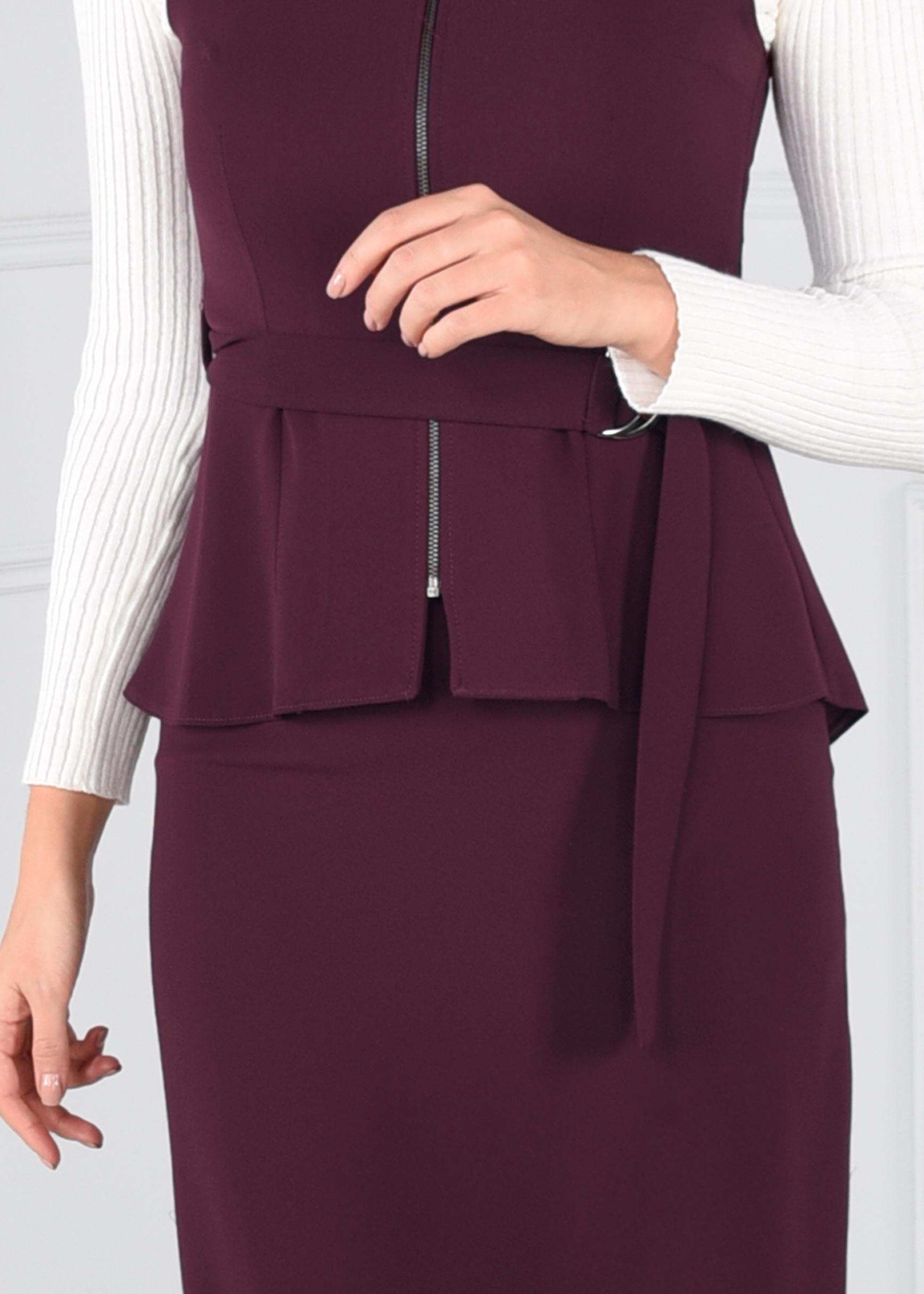 Tesettür giyim MOR KEMERLİ FERMUARLI 2Lİ ETEKLİ TAKIM 4721