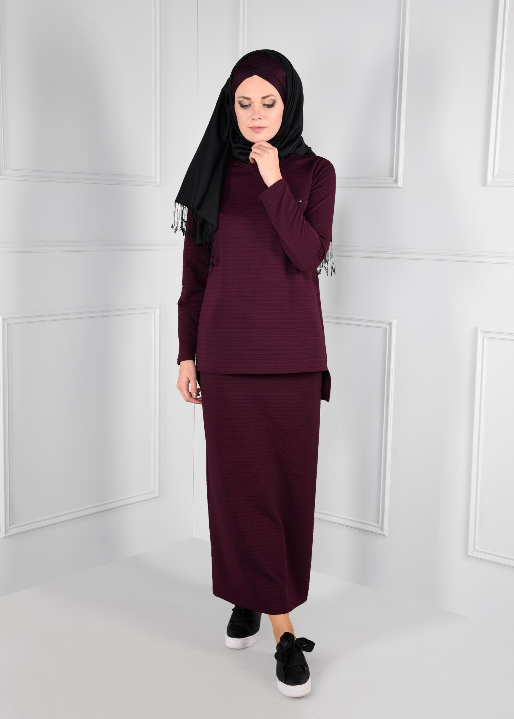 Tesettür giyim MOR 4810 OTTOMAN 2&prime;Lİ ETEKLİ TAKIM 38/46 TEK40