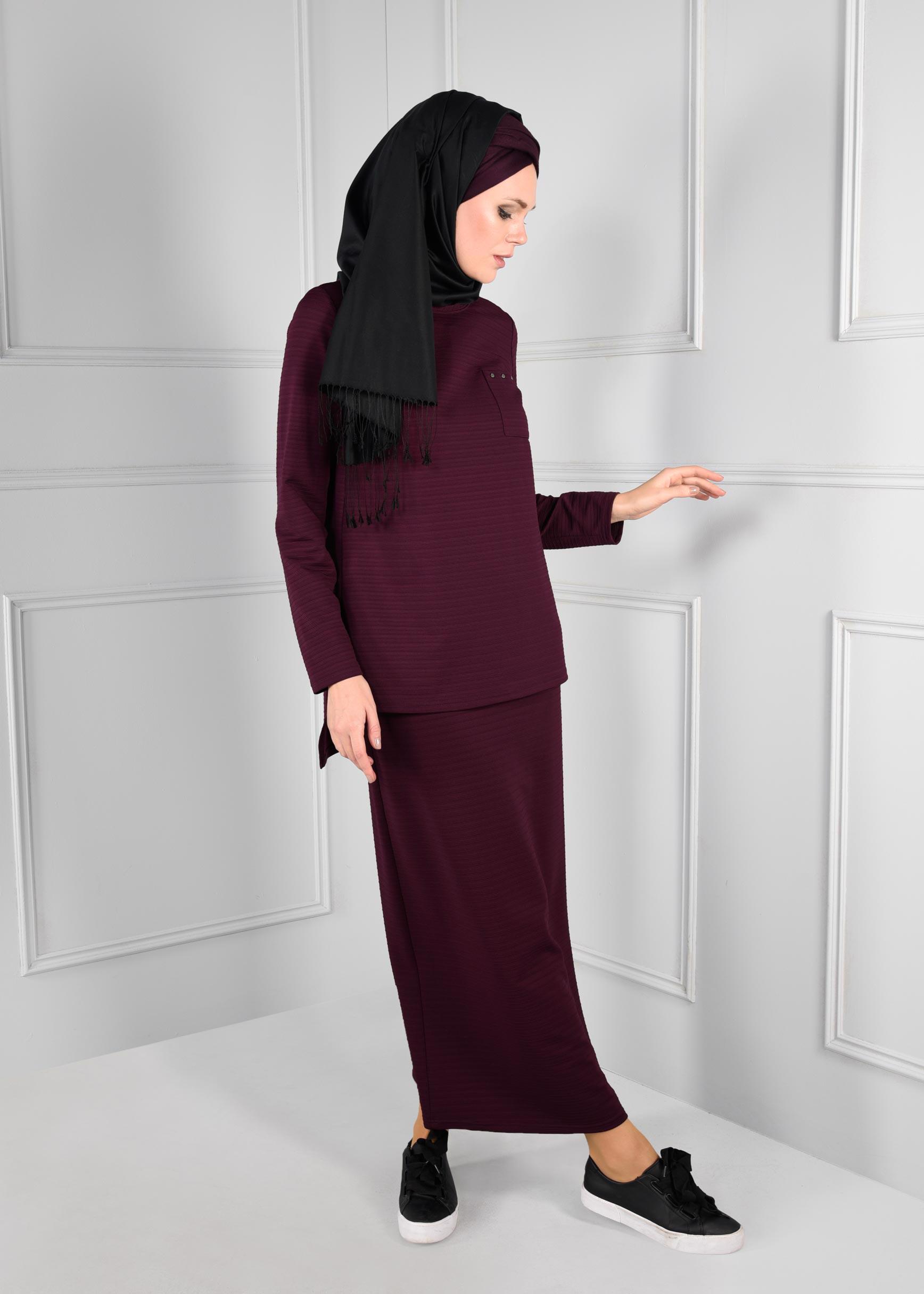 Tesettür giyim MOR 4810 OTTOMAN 2&prime;Lİ ETEKLİ TAKIM 38/46 TEK40